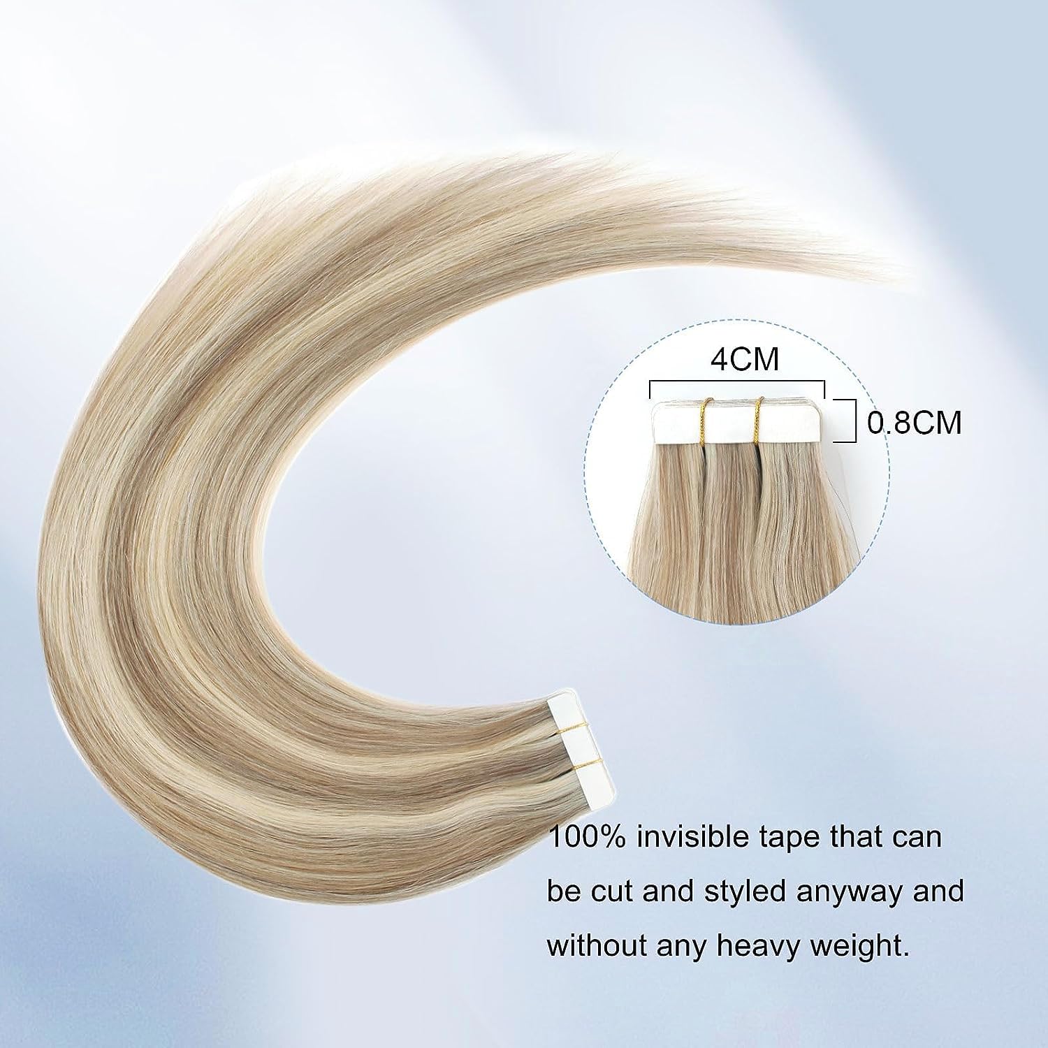 Sixstarhair Light Brown & Ash Blonde Tape-In Hair Extensions - 16 Inch Seamless Straight Human Hair with Double-Sided Tape (50g, Color P8-60) for Everyday Wear, Parties & Special Occasions