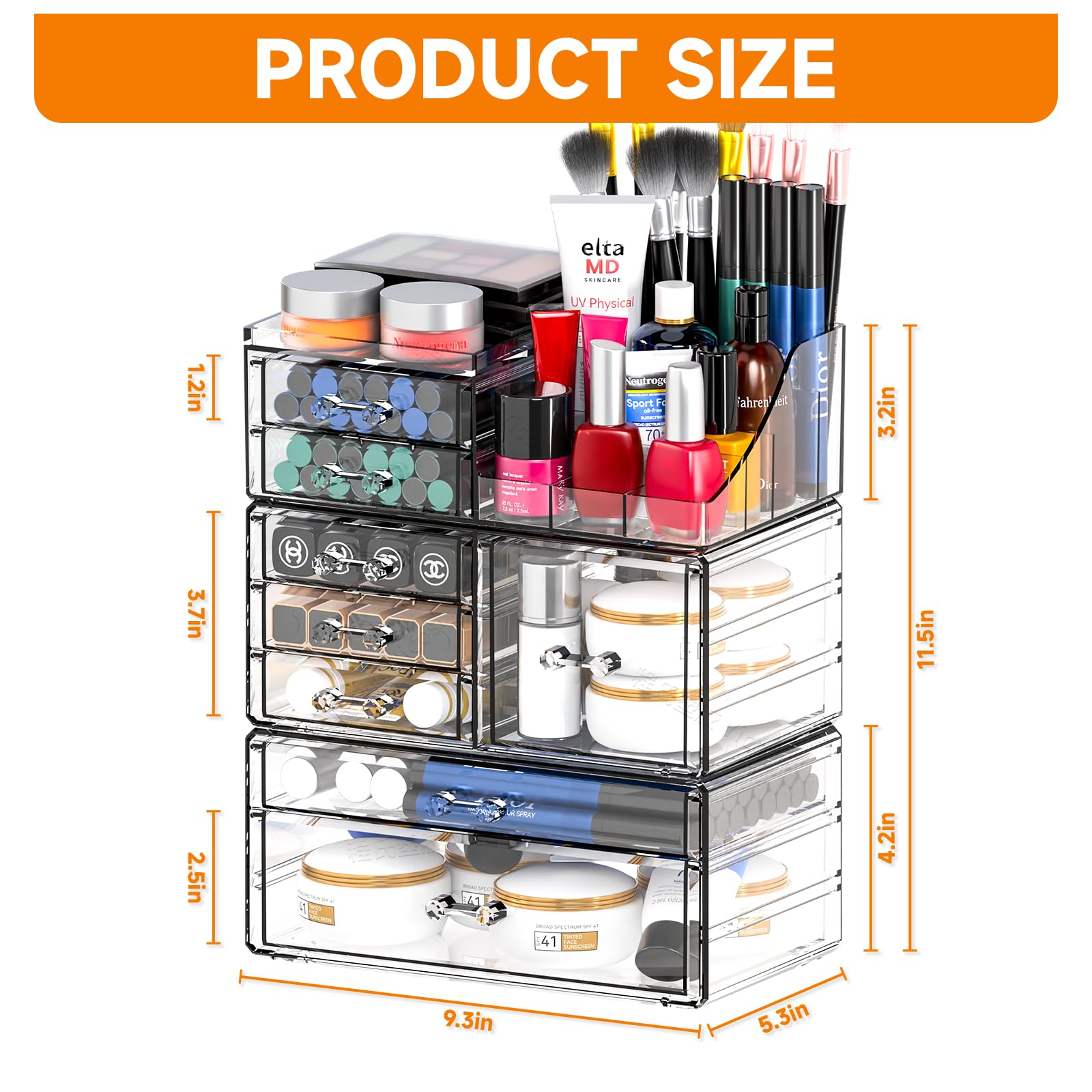 8-Drawer Clear Acrylic Makeup Organizer & Storage Case - Stackable Cosmetic Display Stand for Jewelry, Hair Accessories & Skincare Products | Perfect for Vanity, Bathroom & Dressing Table Organization