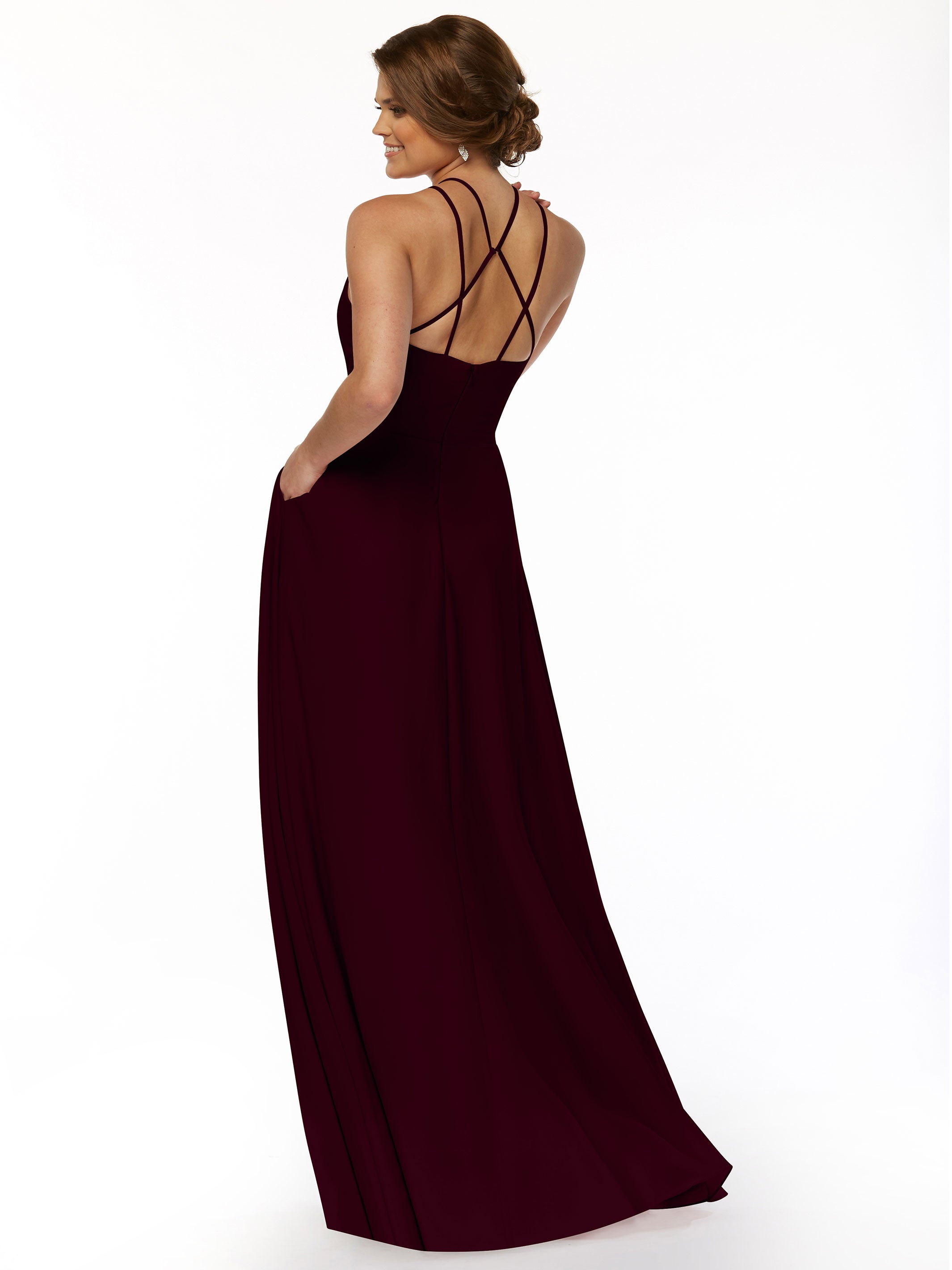 Elegant 83006 Stretch Chiffon A-Line Bridesmaid Dress with Halter Neckline - Perfect for Weddings, Formal Events & Special Occasions