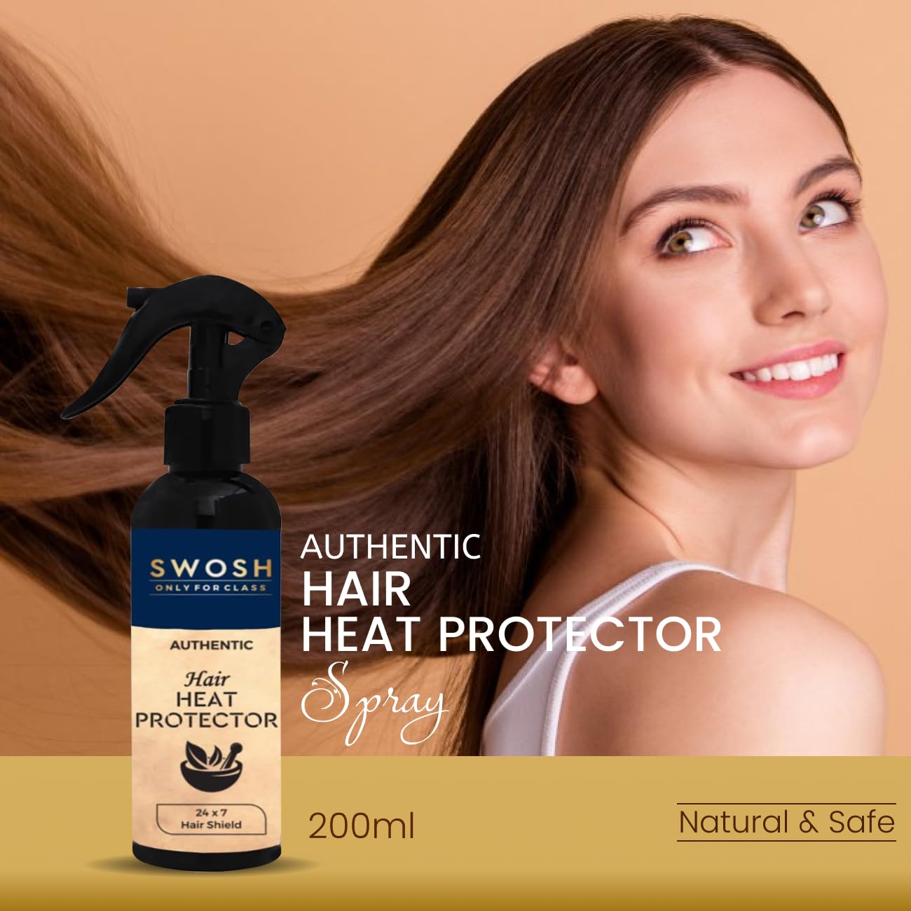 SWOSH Heat Protection Spray for Hair - 200ml with Argan Oil & Keratin | Sulfate Free, Paraben Free Hair Styling Mist | Protects Against Heat Damage & Reduces Frizz | Perfect for Blow Drying, Straightening & Curling