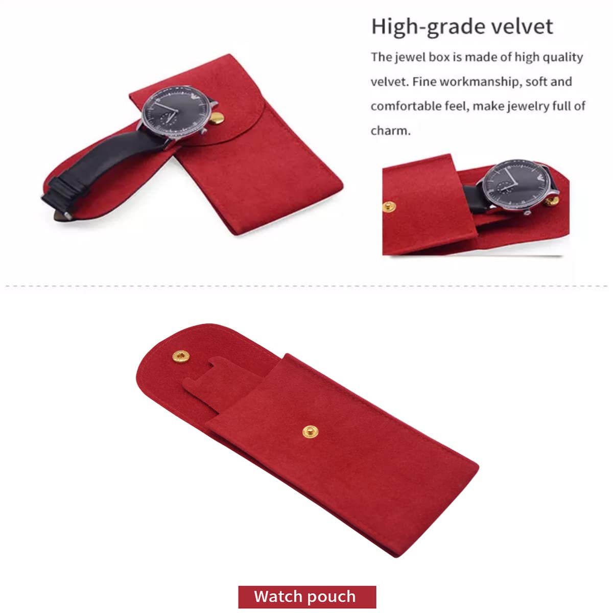 Premium Velvet Watch Pouch & Travel Case - Portable Watch Roll Storage Organizer for Men & Women | Protective Watch Box Pouch (Red) - Perfect for Travel, Daily Use & Watch Collection Display