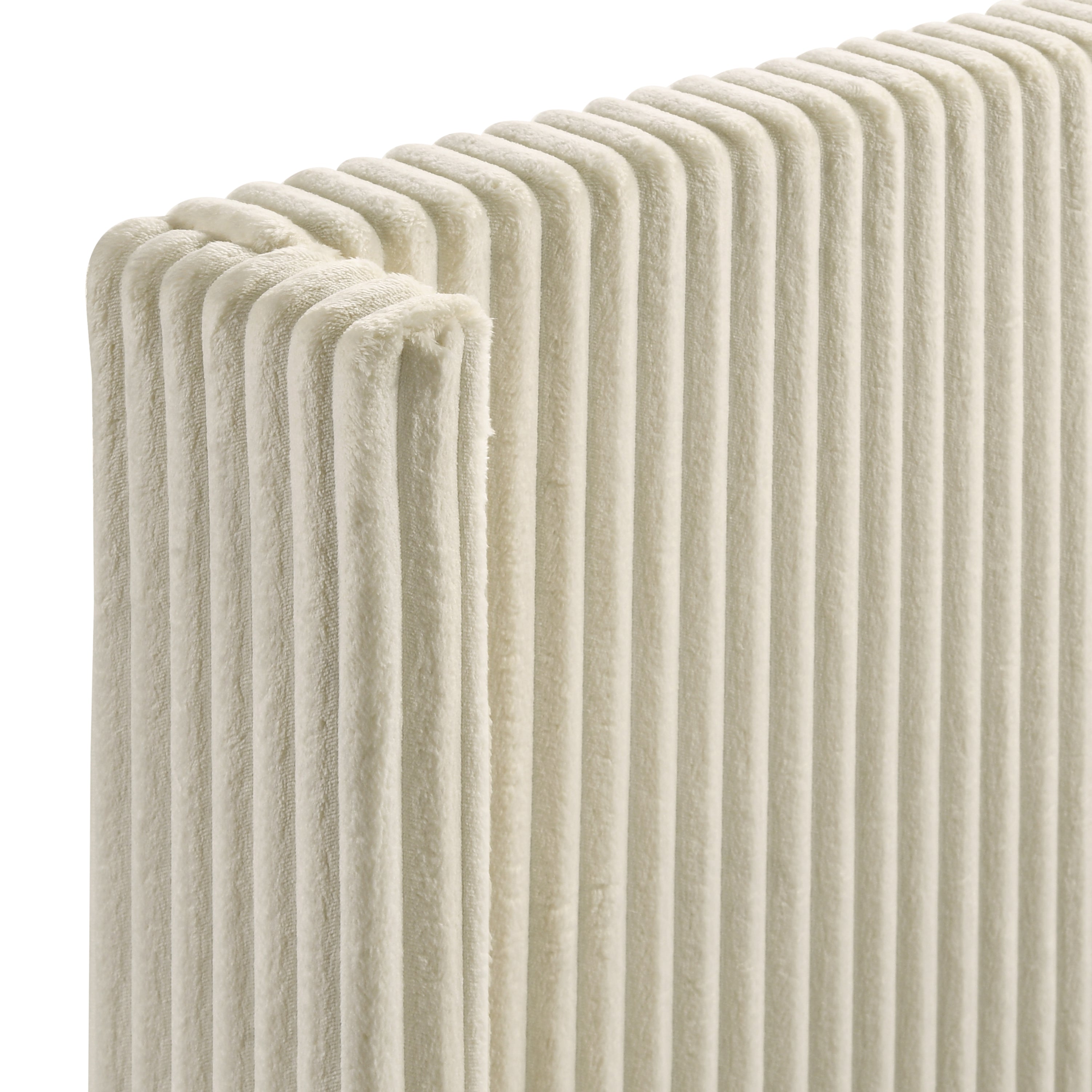 Roundhill Furniture Mavela Wide Wale Corduroy Upholstered Panel Bed in Cream - Queen Size Upholstered Bed Frame with Button Tufted Headboard for Cozy Bedroom Decor