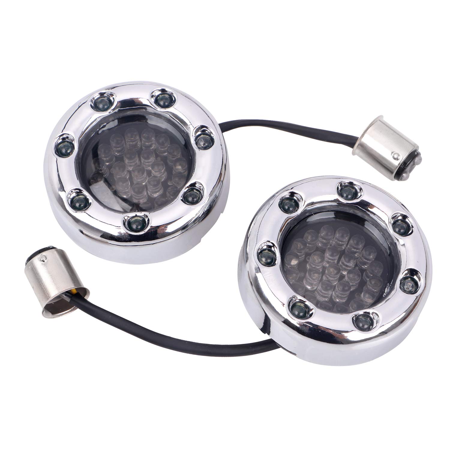 1157 LED Bulb Motorcycle Turn Signal Light - Red Lens, Chrome Housing for Harley Dyna Sportster Softail Touring - Enhanced Visibility & Style for Night Riding & Custom Bike Builds