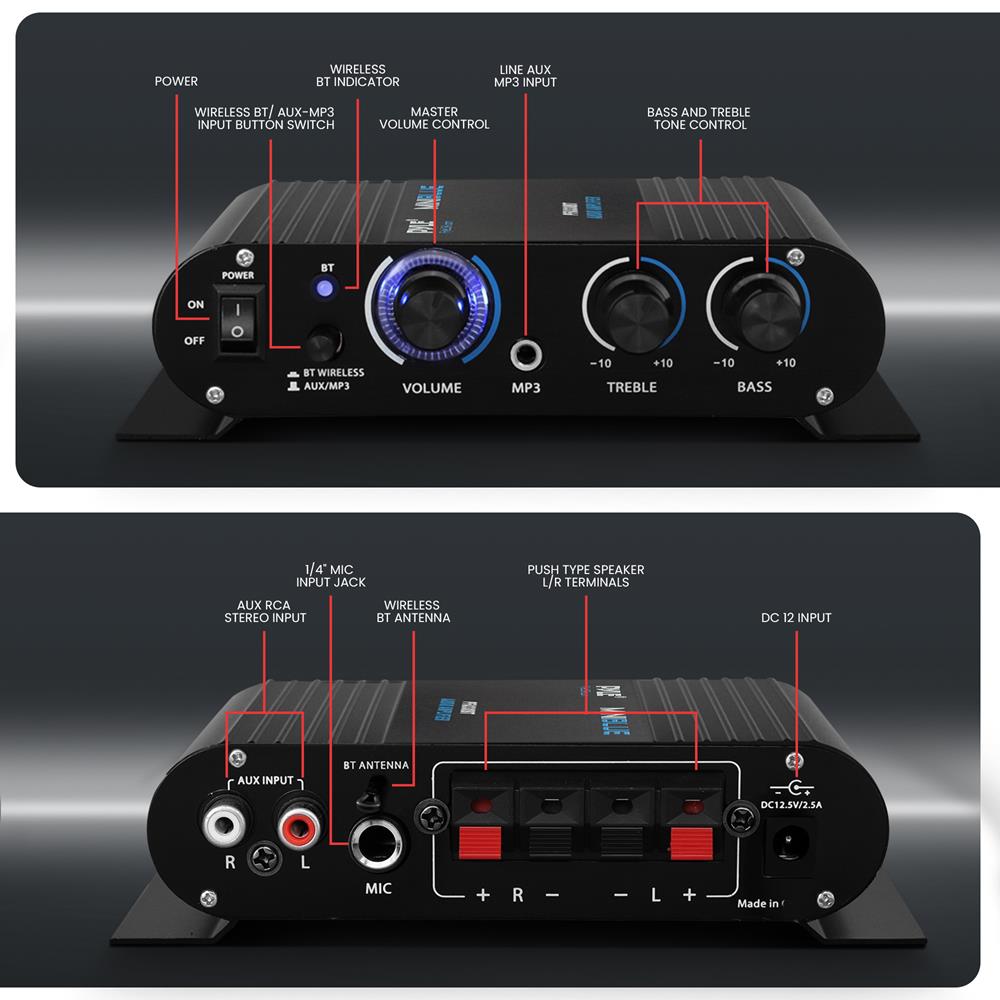 Portable Bluetooth Audio Amplifier - Wireless Stereo Sound Booster for Home, Car, and Outdoor Use | High-Quality Audio Streaming & Enhanced Bass