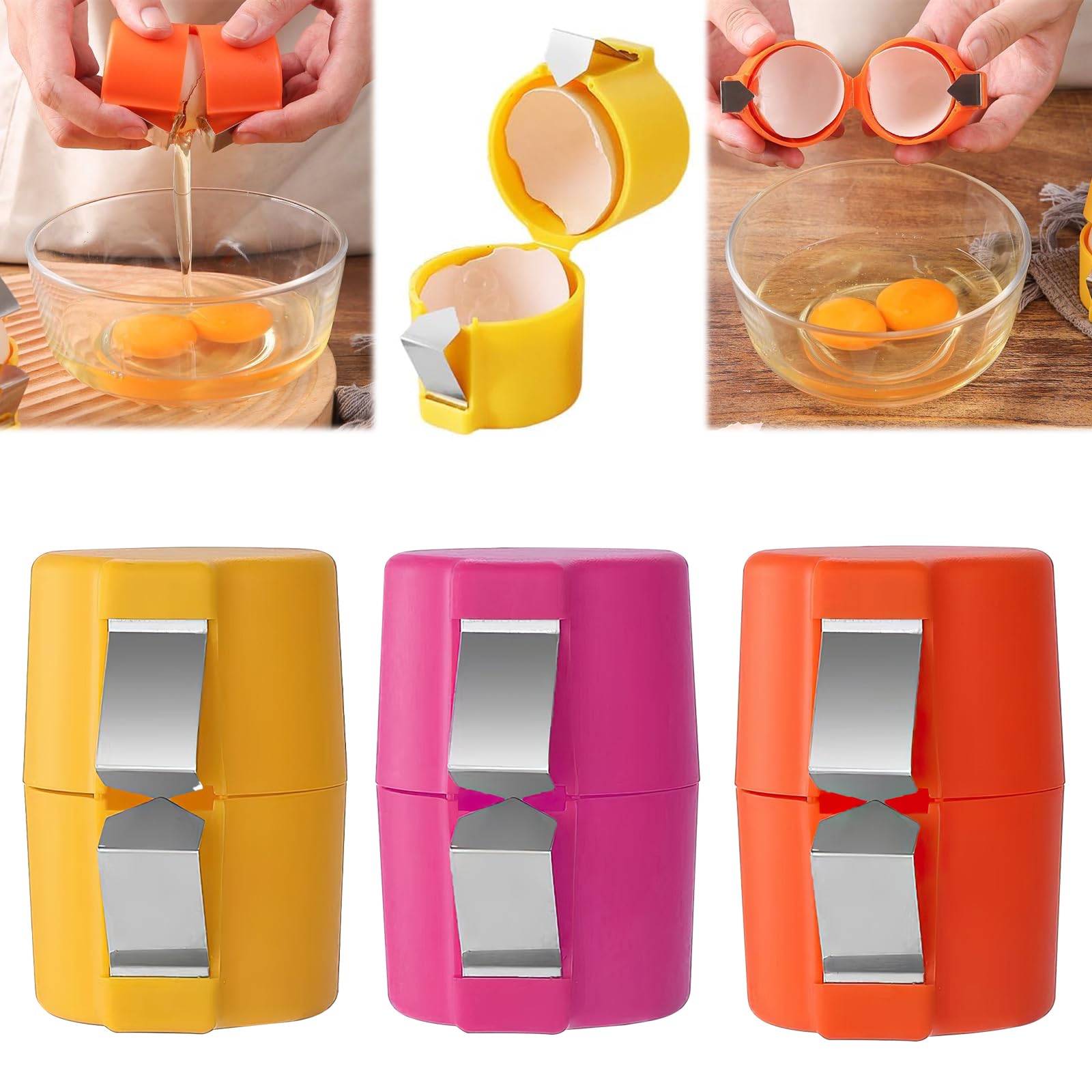 Premium Egg Shell Opener - 2025 New Handheld Egg Cracker Tool for Raw Eggs | Multifunctional Egg Cutter & Separator | Perfect for Cooking, Baking, Camping & Kitchen Use (3-Piece Set in Assorted Colors)