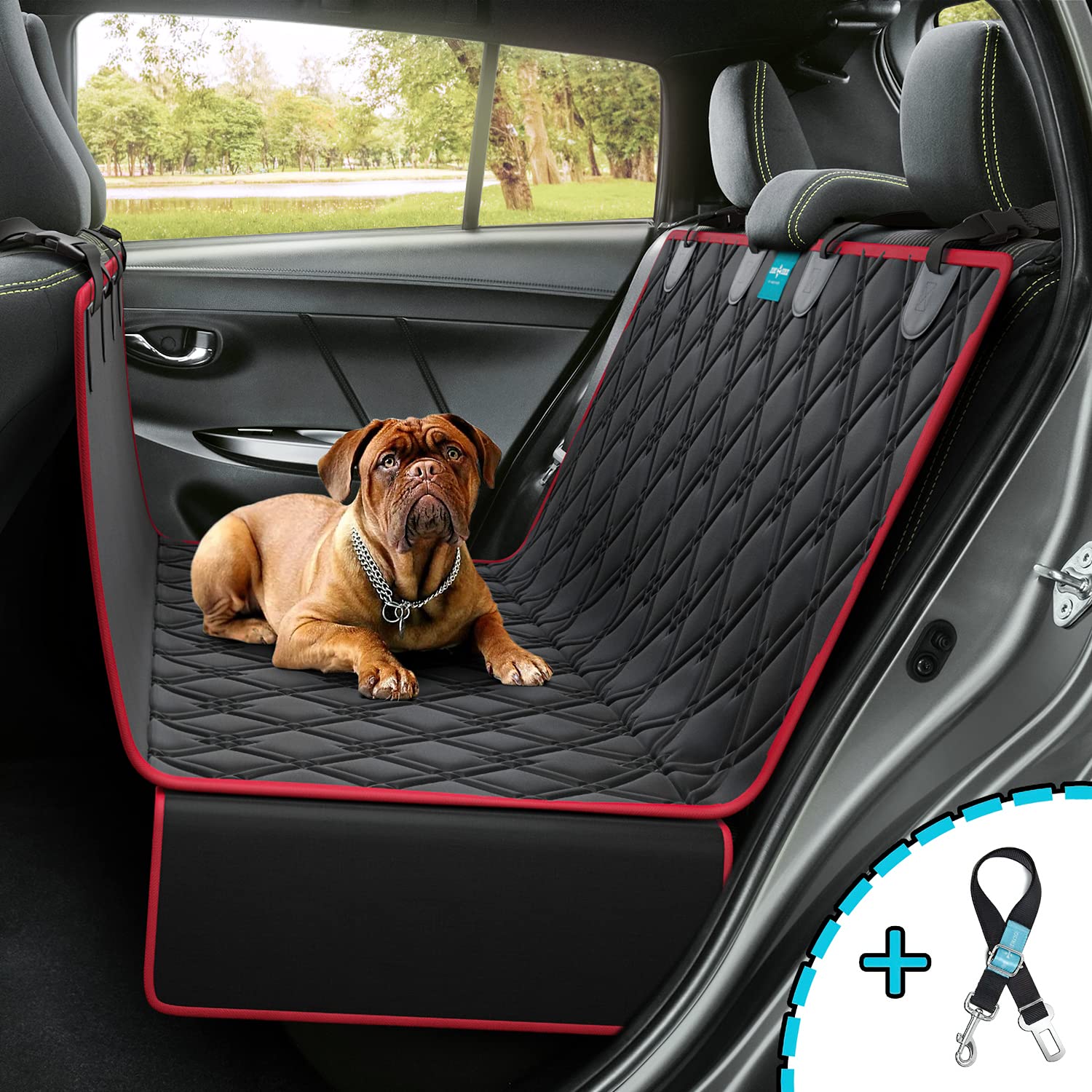 **Waterproof Dog Car Seat Cover for Cars, Trucks & SUVs - Durable, Washable Pet Hammock with Seat Belt Leash - Heavy Duty Bench Protector for Travel, Road Trips & Daily Commutes**
