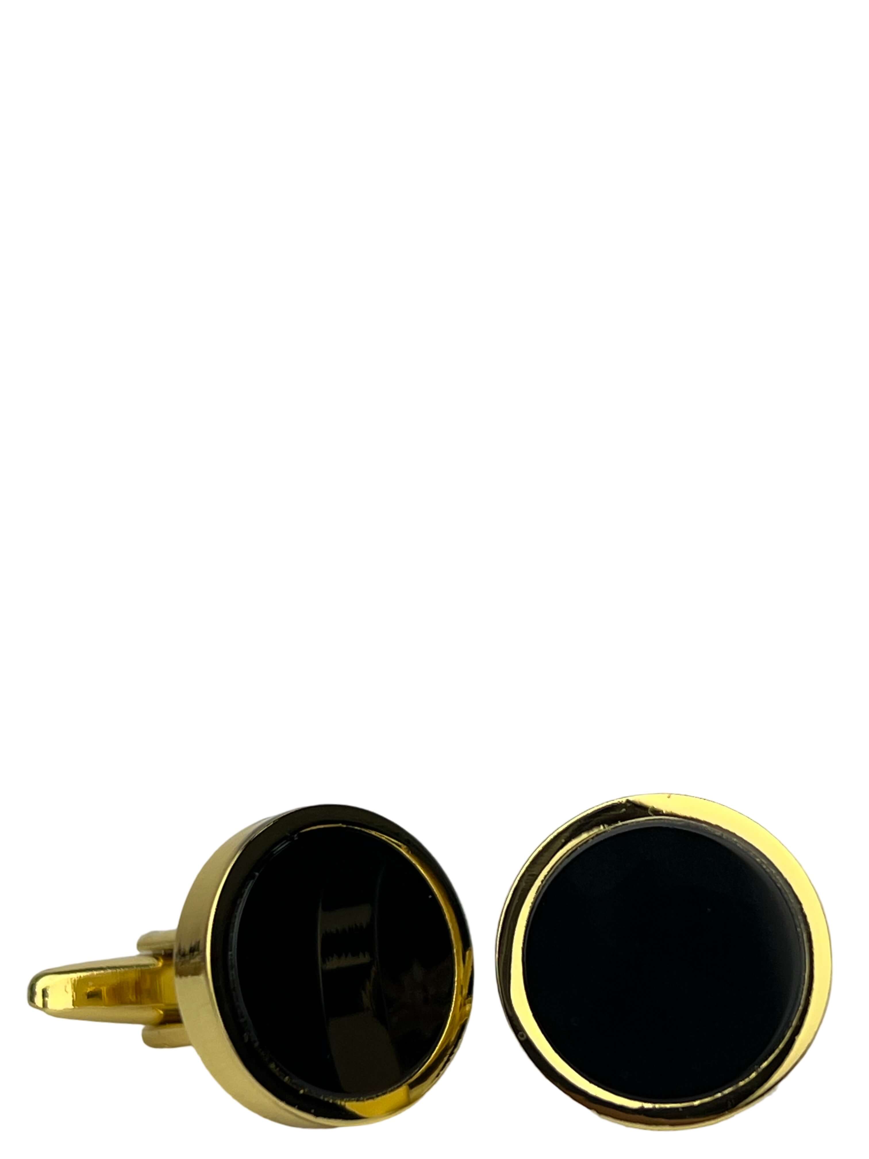 DÉCLIC Onyx Round Cufflinks in Gold - Elegant Men's Dress Accessories for Weddings, Business & Formal Events