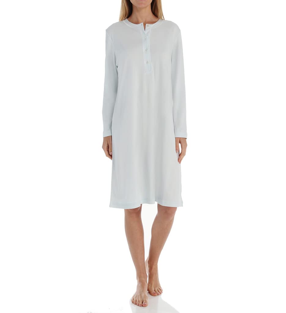 Women's Long Sleeve Button Front Knit Gown - Soft Butterknits Fabric for Comfortable Loungewear & Sleepwear - Perfect for Relaxing at Home, Maternity Wear or Hospital Recovery
