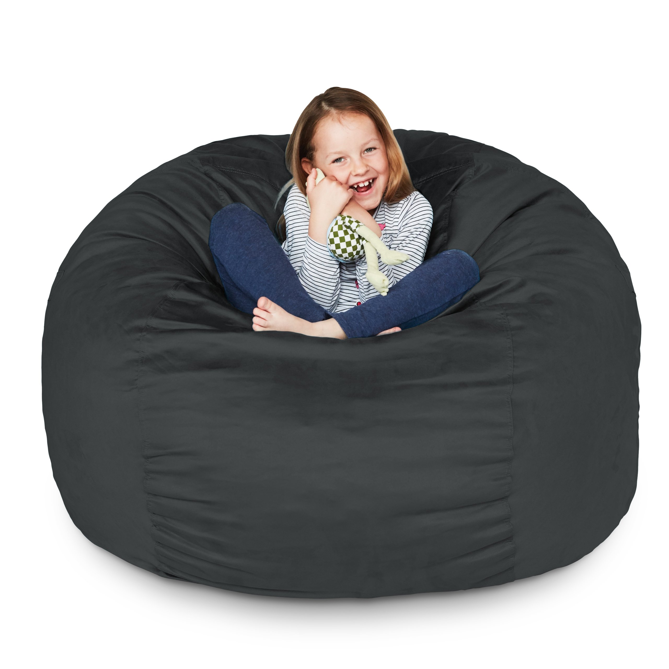 Lumaland 3ft Microsuede Bean Bag Chair - Ultra Soft Foam Filled Washable Bean Bag Sofa for Adults, Teens, Kids & Pets - Comfortable Sack Chair for Living Room, Bedroom, Game Room & Dorm - Black