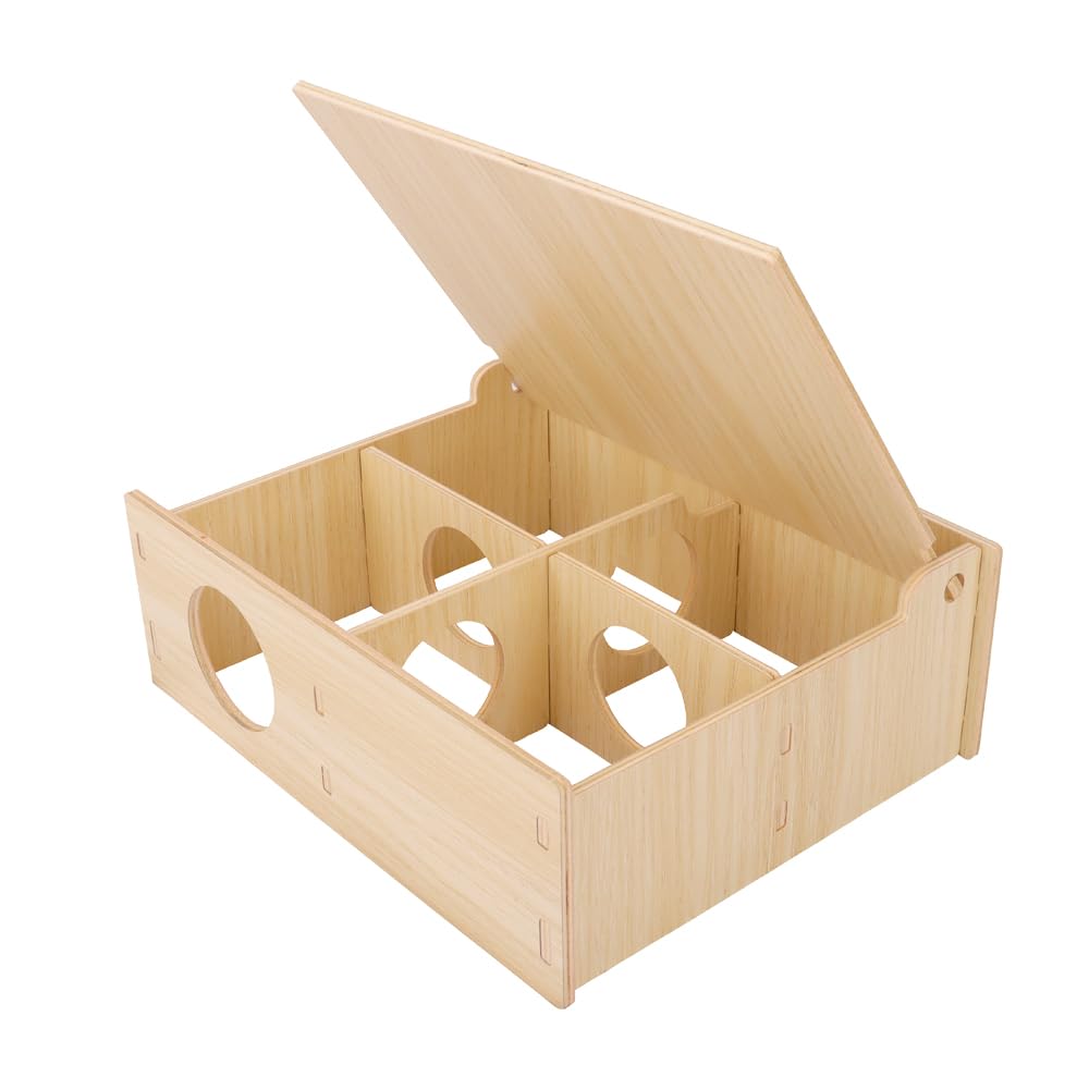 Wooden Hamster & Mouse Tunnel Cage - Secret Hideout with Flip Cover for Exploration & Play | Small Pet Accessories for Cages, Playtime & Enrichment