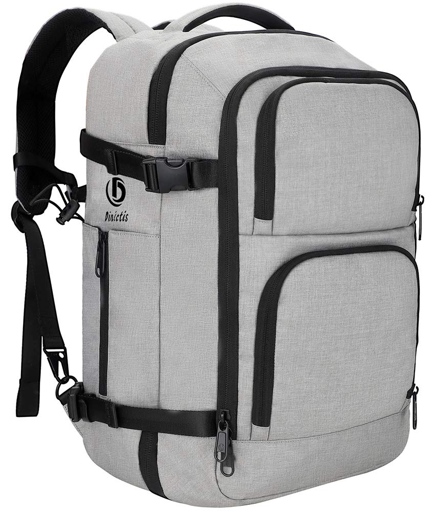 Dinictis Travel Laptop Backpack for Men & Women - 15.6 Inch Notebook Compatible, Lightweight Durable Carry-On Backpack, Water Resistant Flight Approved Daypack (Grey) - Perfect for Business Travel, College Commute & Weekend Getaways
