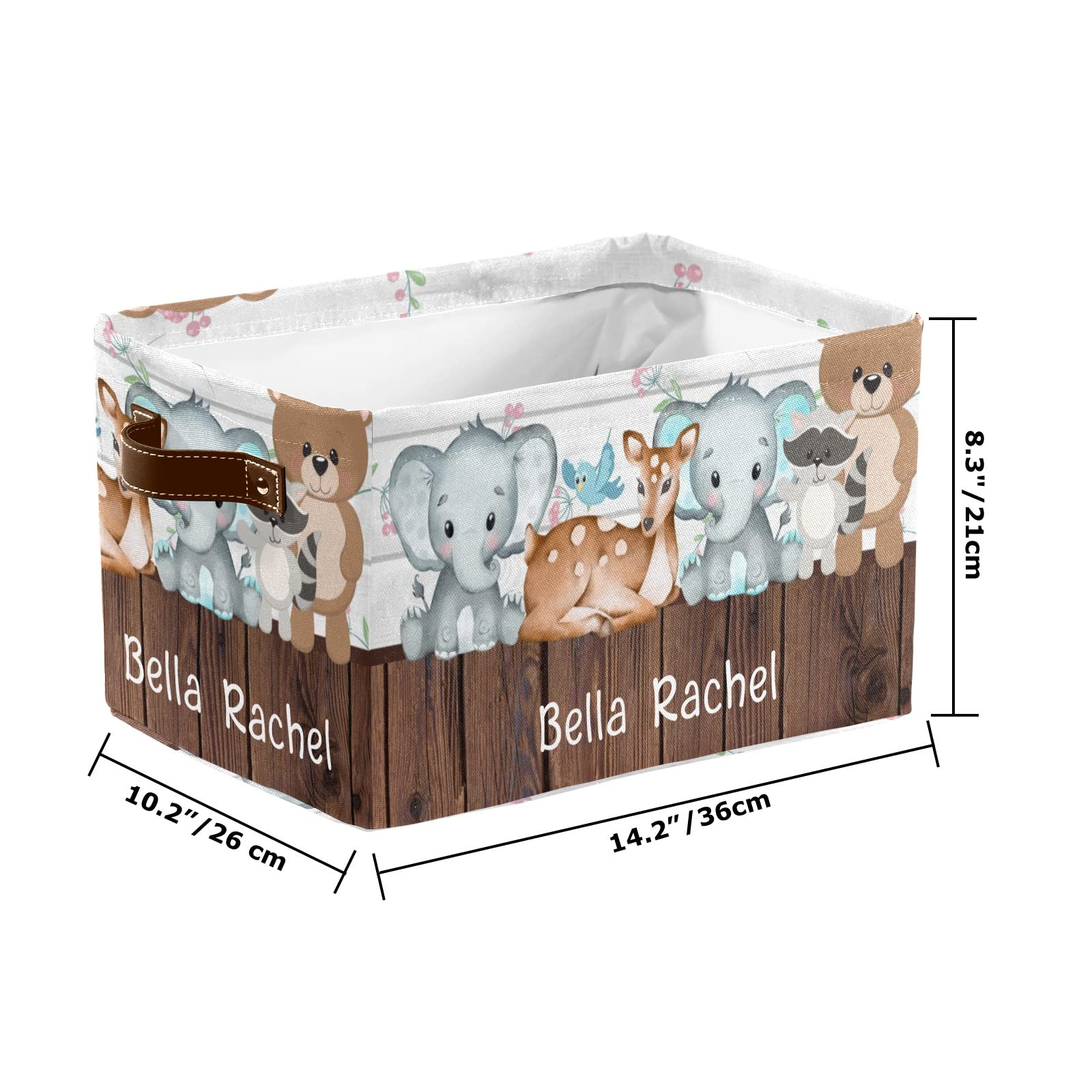 Personalized Wooden Cute Forest Animals Storage Bins - Durable Handle Toy Organizer Basket for Nursery, Wardrobe & Shelves (1 Pack) - Perfect for Kids' Room Decor & Clutter Organization