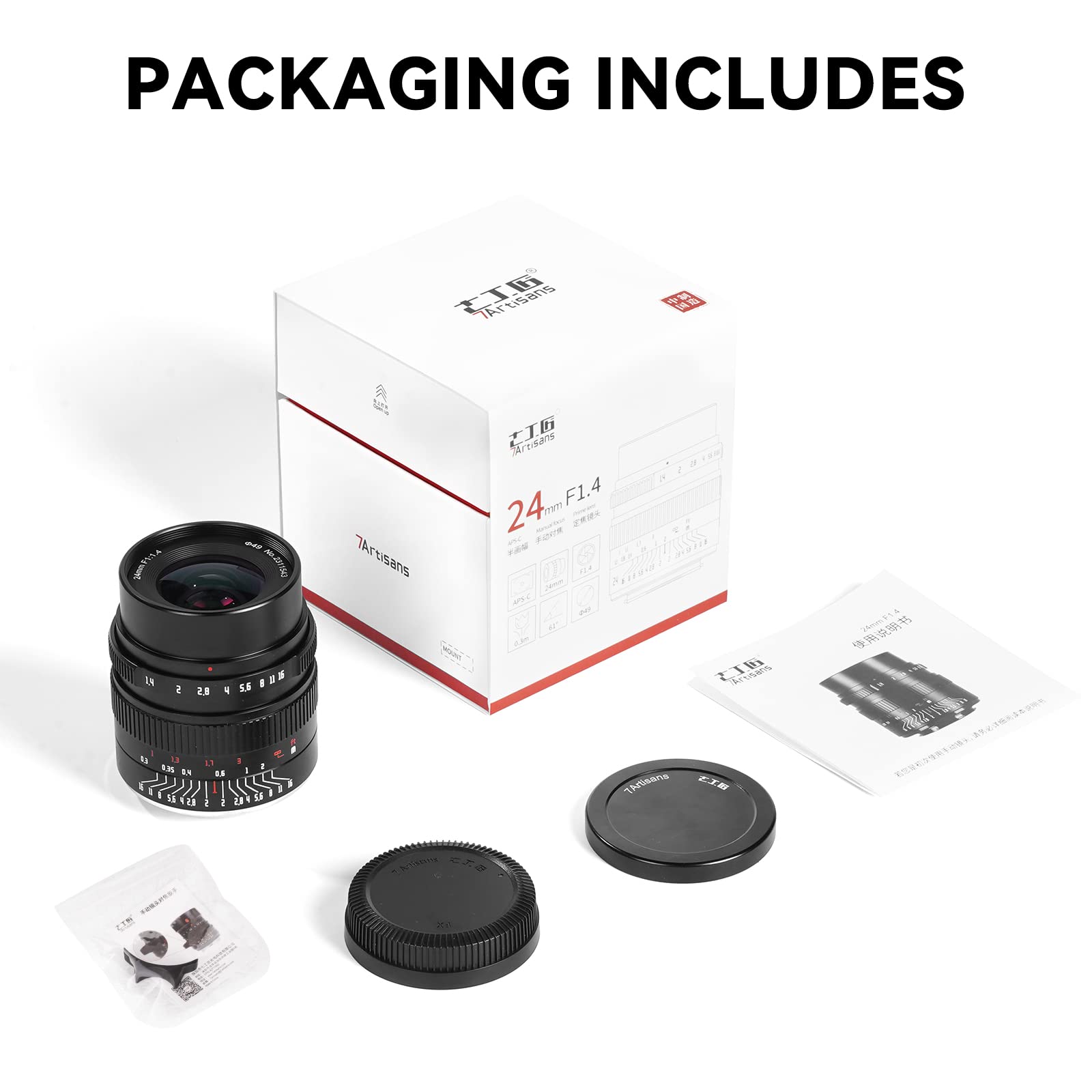 7artisans 24mm F1.4 APS-C Manual Prime Lens for Canon M Mount Mirrorless Cameras - Large Aperture, Sharp Images - Perfect for Portrait, Street & Low Light Photography (M1 M2 M3 M5 M6 M10)
