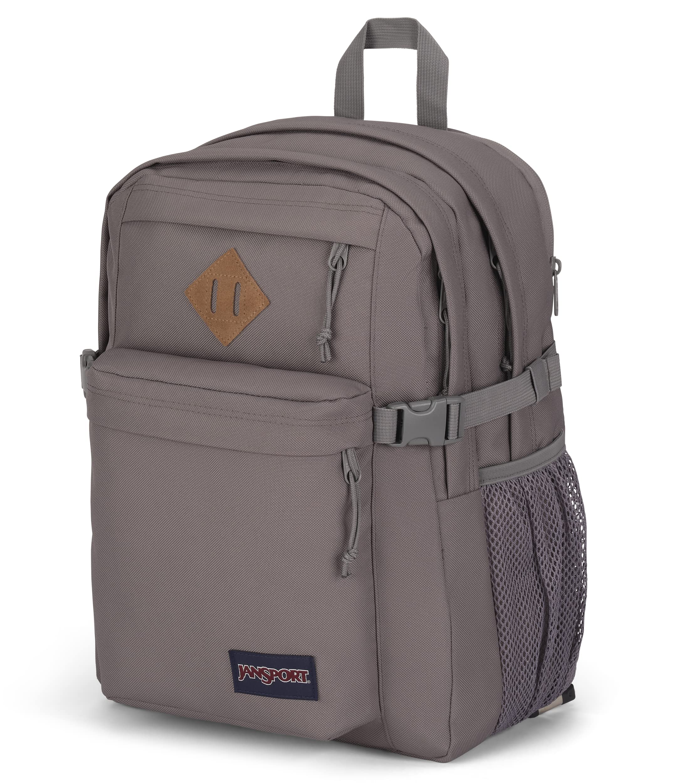 JanSport Main Campus FX Backpack - Durable 15-Inch Laptop Backpack with Leather Trim for School, Travel & Work | Graphite Grey | Perfect for College Students, Commuters & Business Professionals