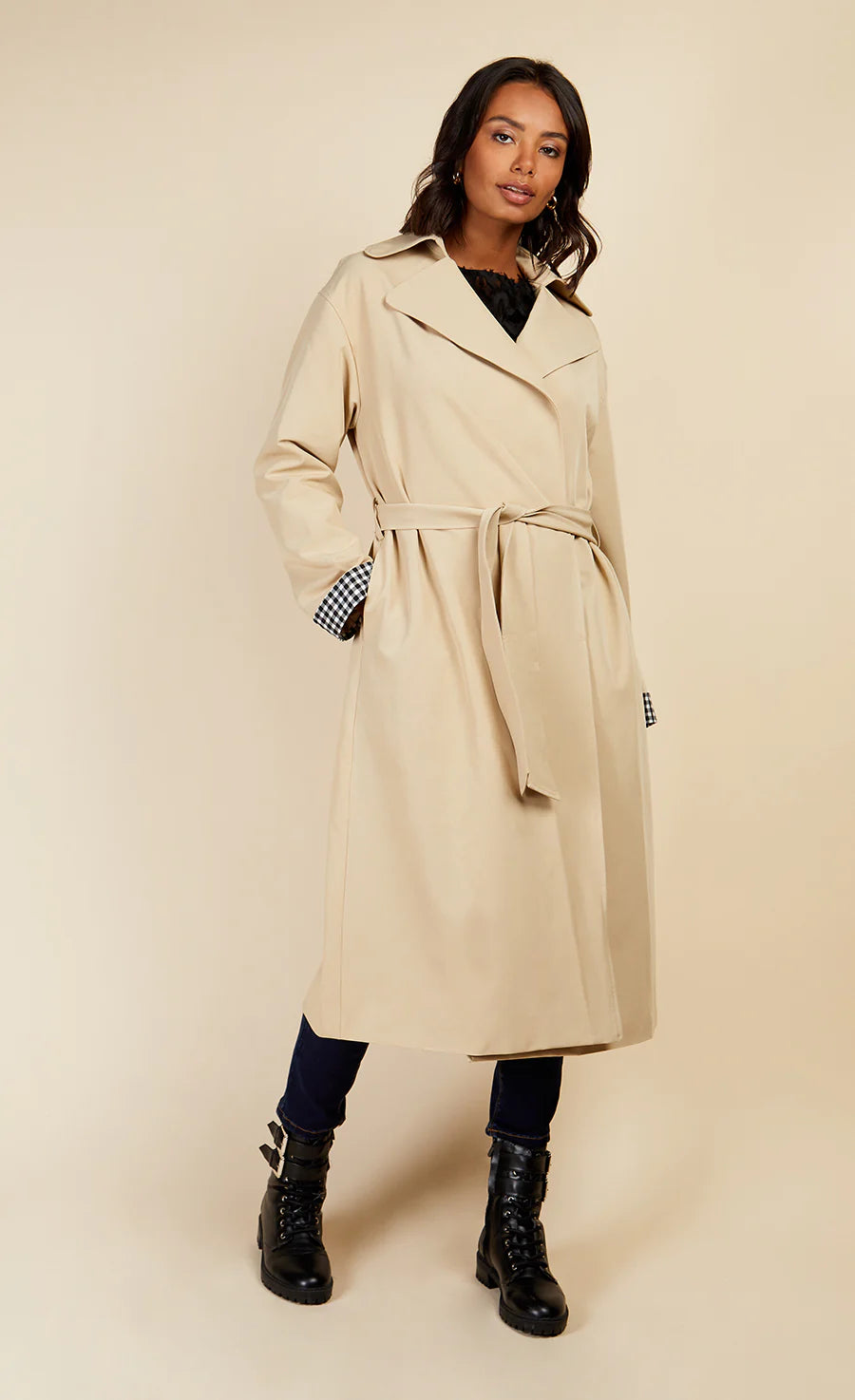 CAMELLE Women's Trench Coat - Classic Beige Waterproof Long Coat for Fall & Winter | Perfect for Office, Travel & Outdoor Activities