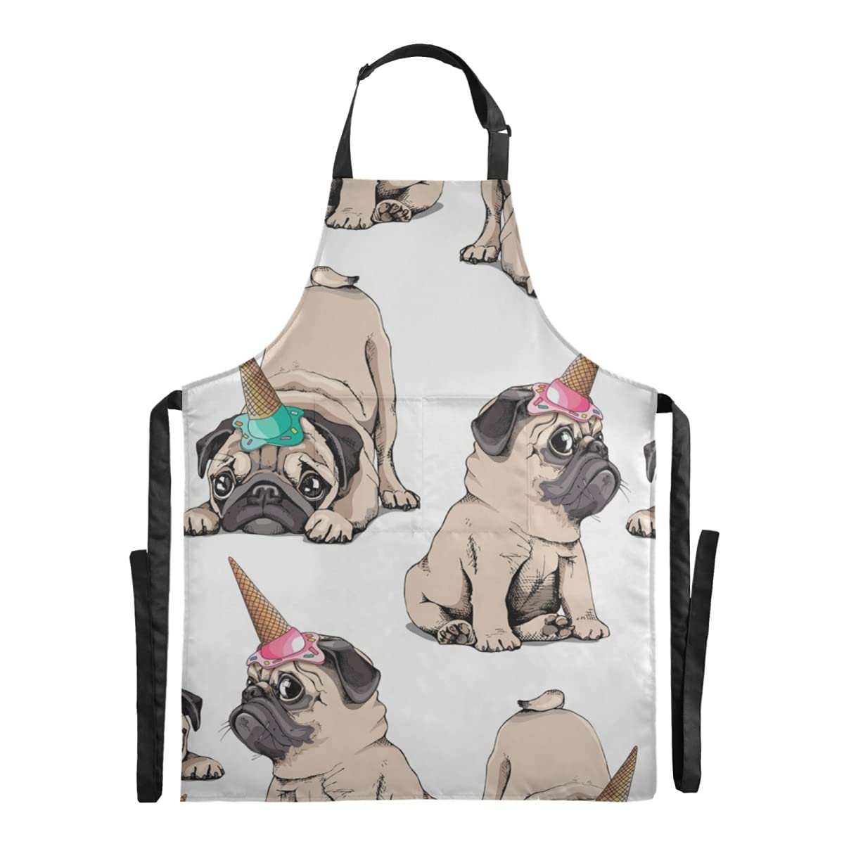 **Funny Waterproof Unicorn Pug Dog Bib Apron for Adults - Adjustable Straps & Large Pocket - Perfect for Nail Technicians, Barbers, Dishwashers & Stepdads - Great for Salons, Kitchens & DIY Projects**