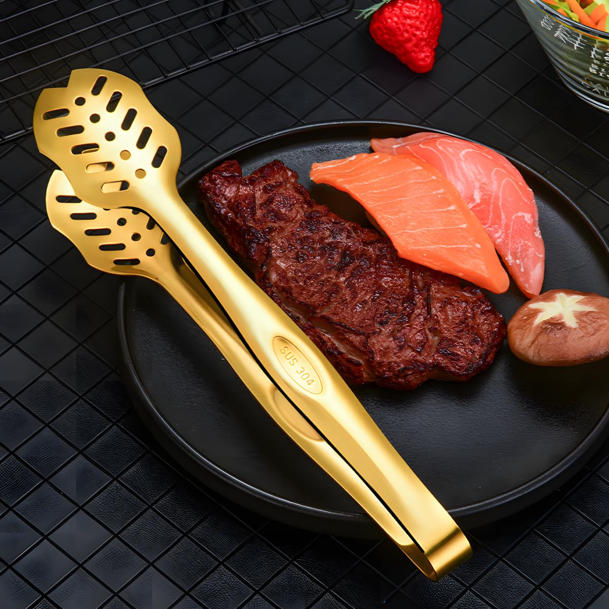 Premium Stainless Steel Salad Serving Set - Heavy Duty Smooth Finish Salad Spoon & Fork with Gold Finish - Ideal for Home Kitchen, Party Buffet, Catering & Outdoor Dining