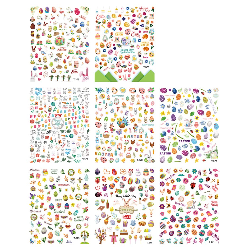 JUSTDOLIFE Easter Nail Art Stickers - 8 Sheets Cartoon Nail Decals for DIY Nail Decoration | Perfect for Easter Party, Spring Nail Art & Gift Giving