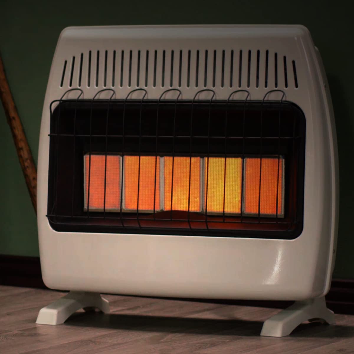 30,000 BTU Dual Fuel Natural Gas & Propane Wall Heater - Vent-Free Indoor Space Heater with Free Standing Base Legs in White - Perfect for Garages, Basements & Large Rooms