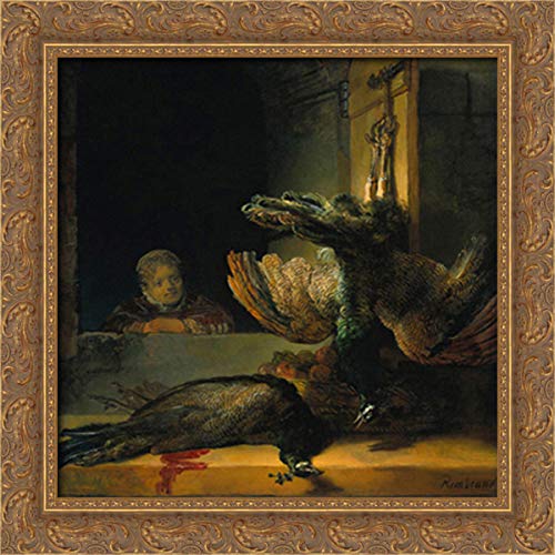 Rembrandt 20x20 Gold Ornate Wood Framed Canvas Art - Peacock Painting for Living Room Wall Decor | Elegant Home & Office Wall Art
