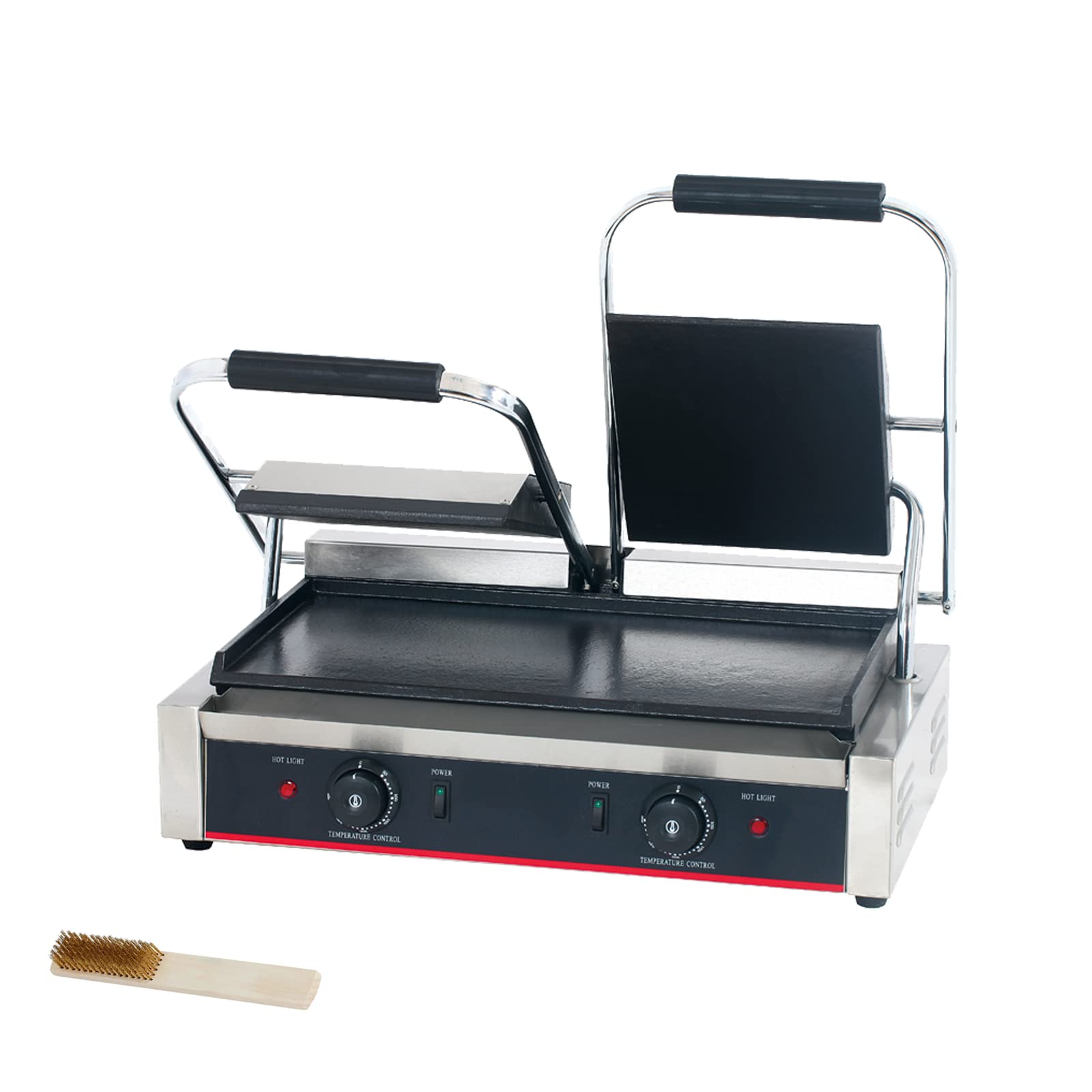 Commercial Electric Panini Press Grill - Stainless Steel Sandwich Maker with Grooved Plates for Restaurants & Cafes - Perfect for Paninis, Burgers, and Grilled Cheese Sandwiches