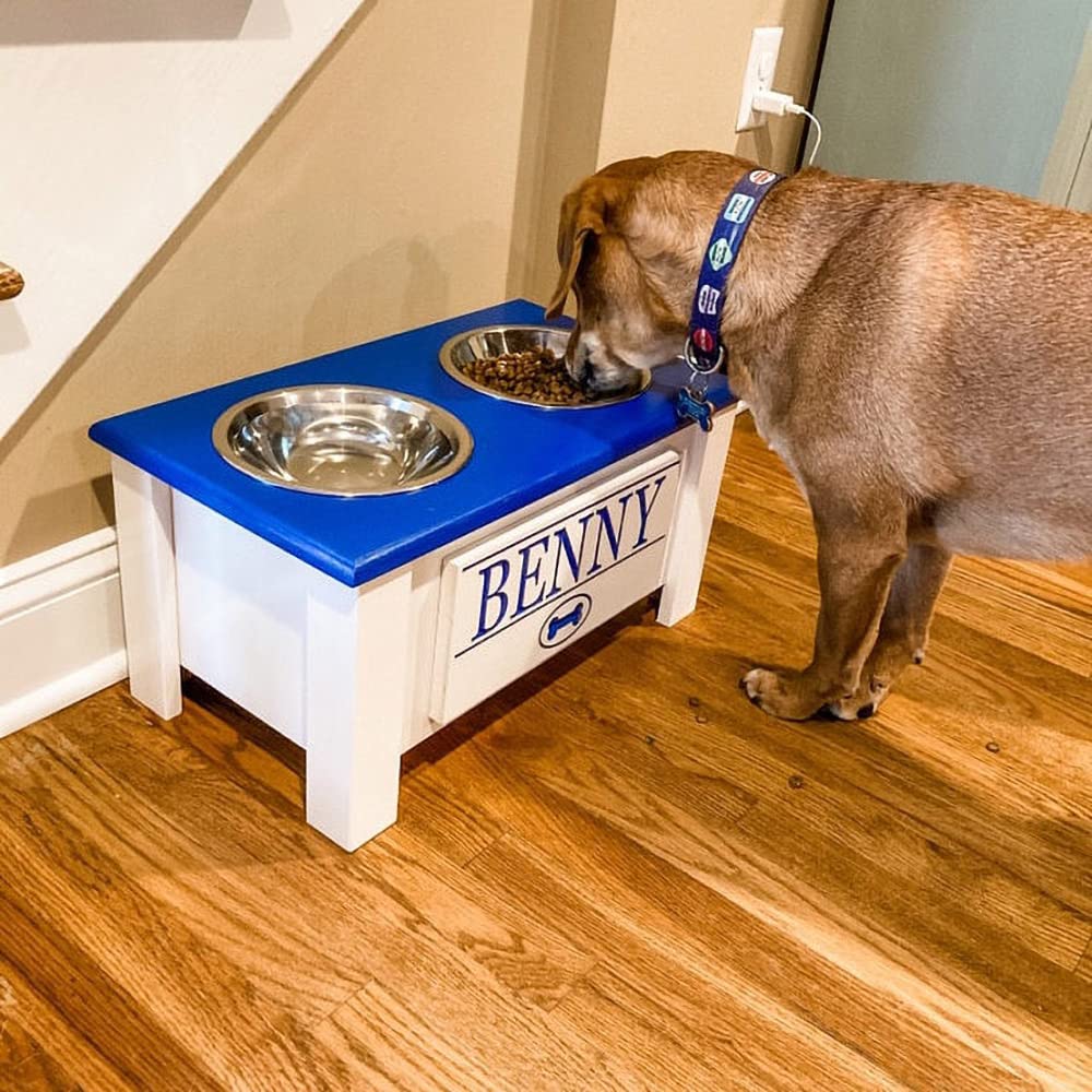 Personalized Elevated Dog Bowl Stand for Large, Medium, Small & X-Small Dogs - Stainless Steel Pet Food & Water Bowls with Internal Storage - Adjustable Raised Feeder for Healthy Eating - Perfect for Kitchen, Living Room or Outdoor Use (X-Small, Blue)