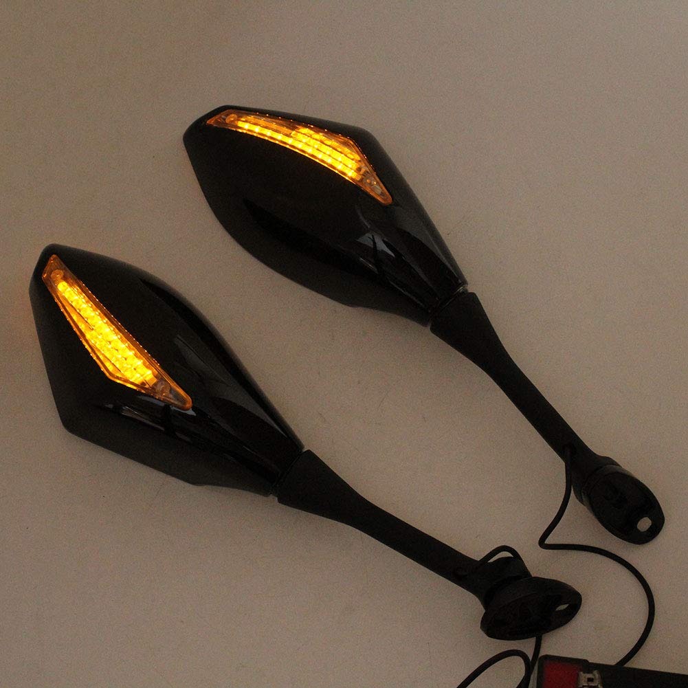 Universal Motorcycle Rearview Mirrors with LED Turn Signals - Compatible with Honda CBR600RR, CBR1000RR, CBR500R & Suzuki Sport Bikes - Enhanced Visibility & Safety for Night Riding & Urban Commuting