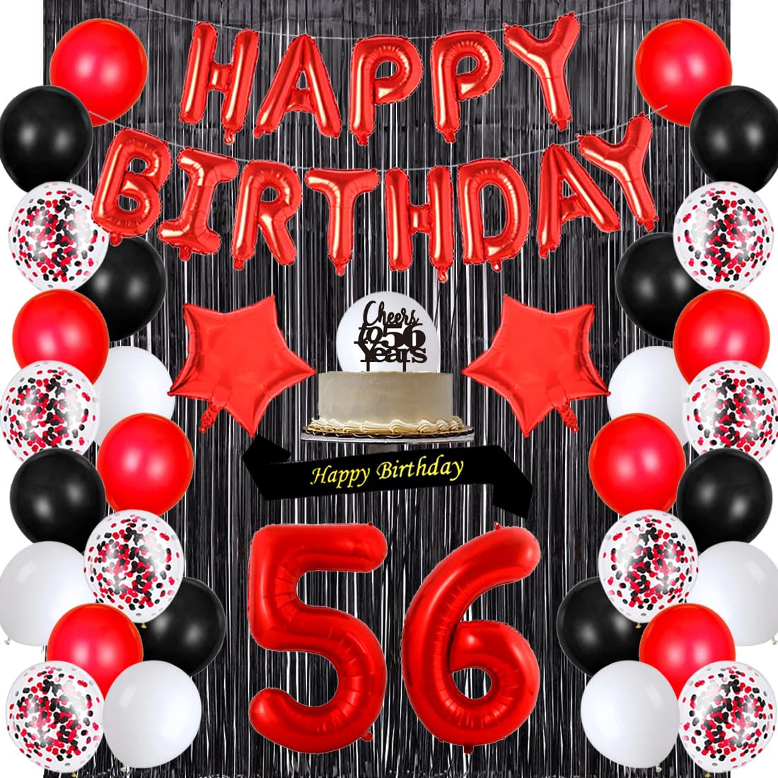 56th Birthday Party Decorations Set - Happy Birthday Banner, Sash, Cake Topper, Confetti & Balloons for Women | Cheers to 56 Years Celebration | Perfect for Milestone Birthday Parties, Retirement Celebrations & Special Occasions