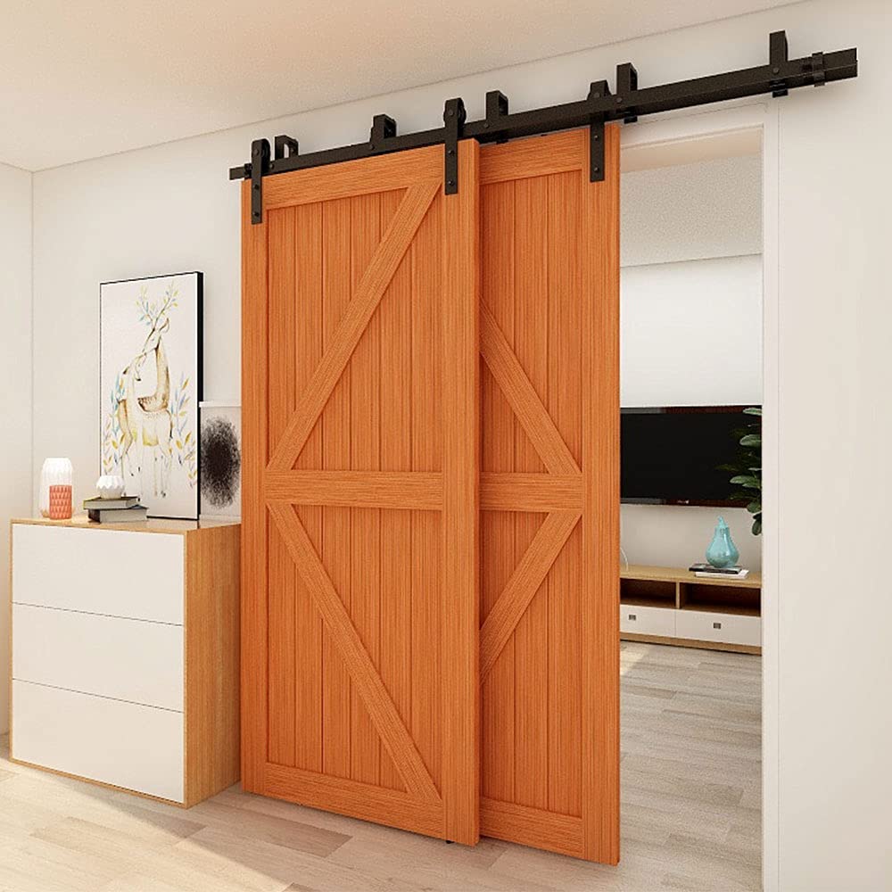 10FT Bypass Sliding Barn Door Hardware Kit for Double Wooden Doors - Smooth Quiet Operation - Easy Installation with J-Shape Hangers - Perfect for Bedrooms, Closets & Farmhouse Style Homes