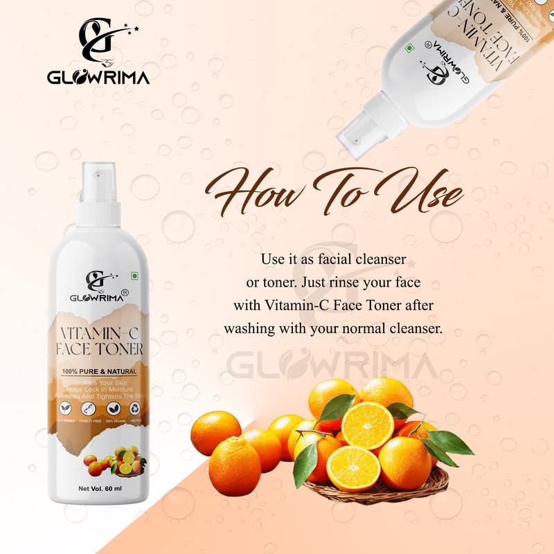 Glowrima Vitamin C Facial Toner for Pore Minimizing & Skin Brightening - Hydrating & Refreshing Spray Toner with Antioxidants (60ml, Pack of 3) | Perfect for Daily Skincare Routine, Travel & Post-Workout Refresh