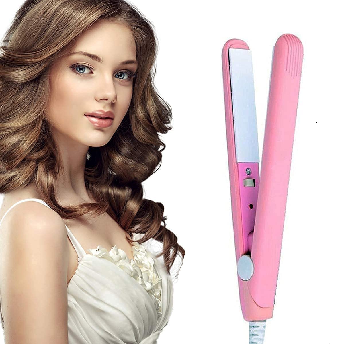 ZILLOQUIL Mini Hair Straightener - Professional Flat Iron with Adjustable Temperature Control, Compact Travel Size with Plastic Storage Box | Perfect for Styling, Smoothing & Straightening Hair at Home or On the Go