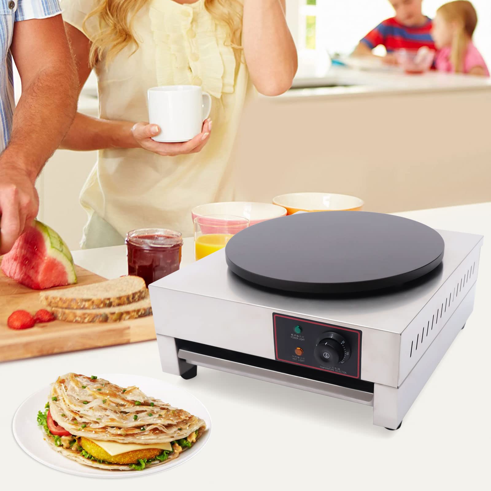 **Commercial Electric Crepe Maker Machine - 1700W Non-Stick Stainless Steel Pancake Griddle for Breakfast, Snacks & Desserts - US Stock (Includes Plug) - Perfect for Restaurants, Cafes & Home Kitchens**