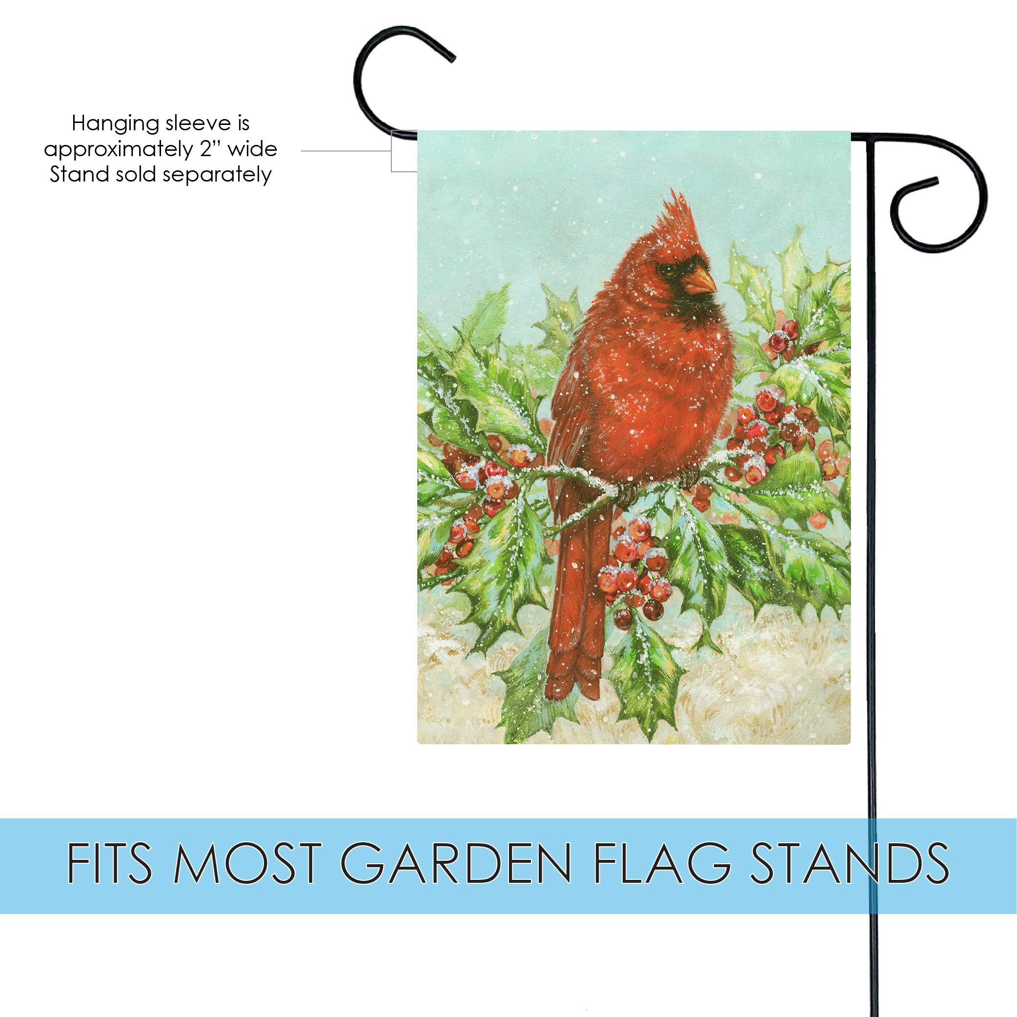 Toland Home Garden 12x18 Inch Double Sided Winter Holly Cardinal Flag - Outdoor Holiday Decoration for Yard, House & Garden - Perfect for Christmas, Winter Season & Front Porch Decor