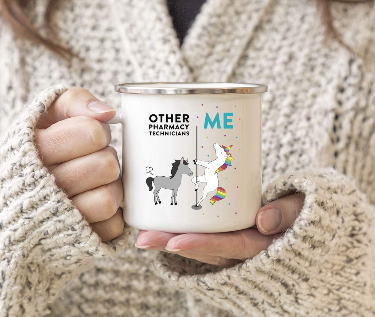 11oz Stainless Steel Campfire Coffee Tea Mug - Funny Quirky Gift for Pharmacy Technicians, Coworkers, Horse & Unicorn Lovers | Birthday, Christmas Thank You Gift Ideas in Gift Box | Perfect for Outdoor Camping, Office Use & Holiday Presents
