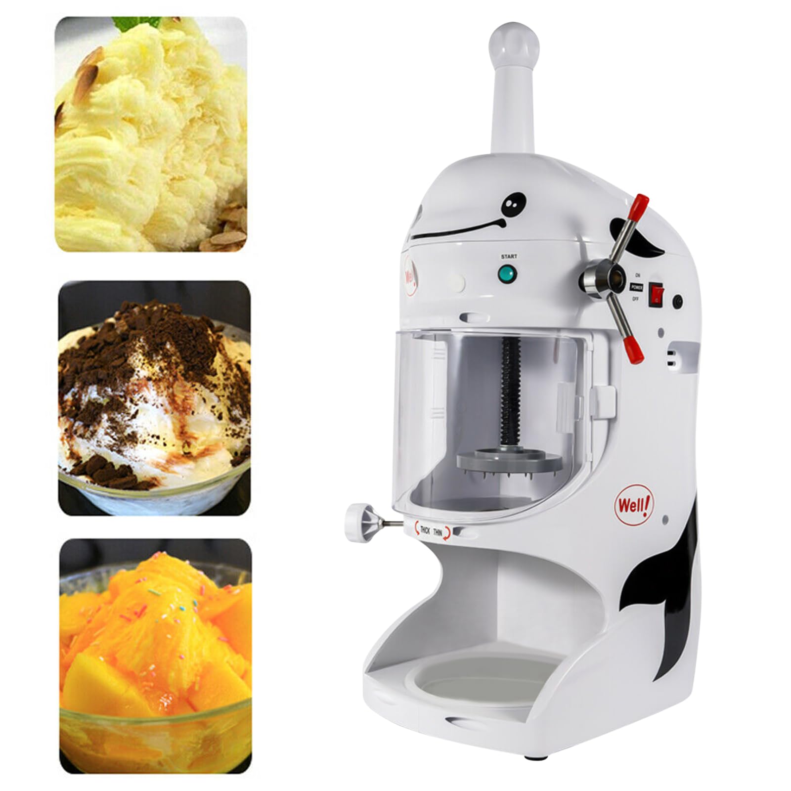 350W Commercial Electric Ice Shaver Machine - Adjustable Thickness Snow Cone Maker & Ice Crusher (250-350 RPM) for Coffee Shops, Restaurants, Bars, and Home Use - Perfect for Cocktails, Smoothies, and Desserts