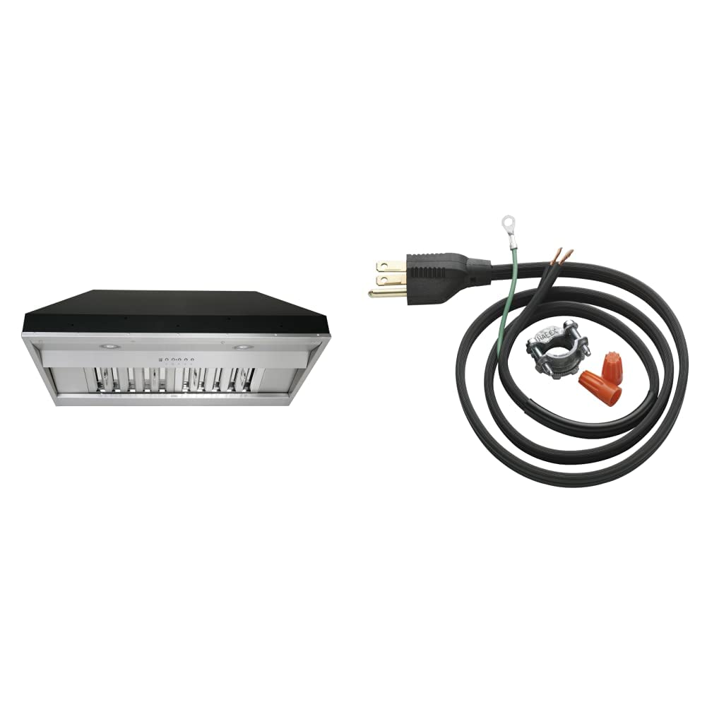 **KOBE 36-Inch Stainless Steel Insert Range Hood IN2636SQB-650-5A with InSinkErator Garbage Disposal Power Cord Kit CRD-00 (Black) – Perfect for Modern Kitchens & Home Renovations**