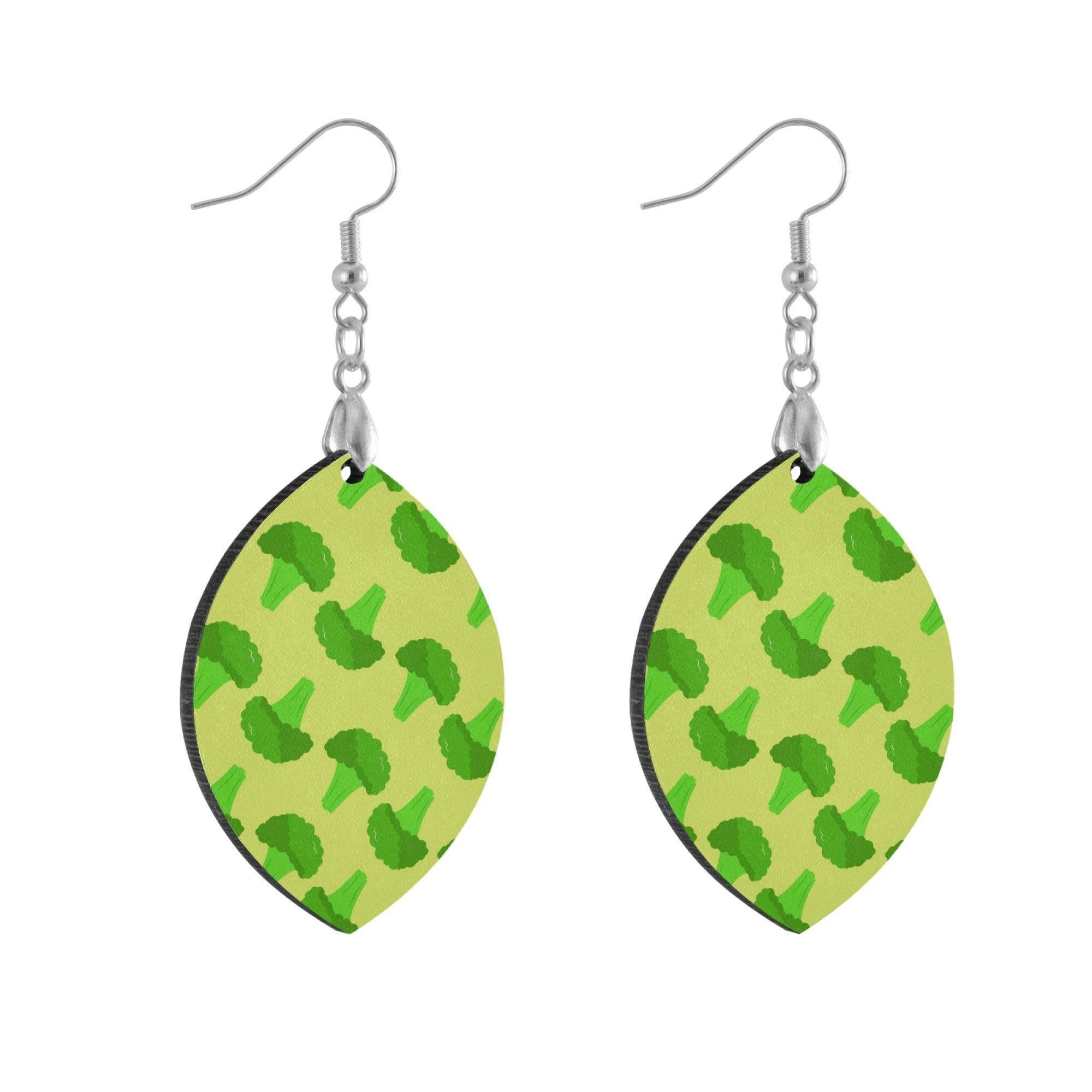 Stylish Wooden Broccoli Vegetable Print Earrings for Women & Girls - Silver Plated Copper Teardrop Dangle Earrings | Lightweight Fashion Jewelry for Everyday Wear, Parties & Gifts