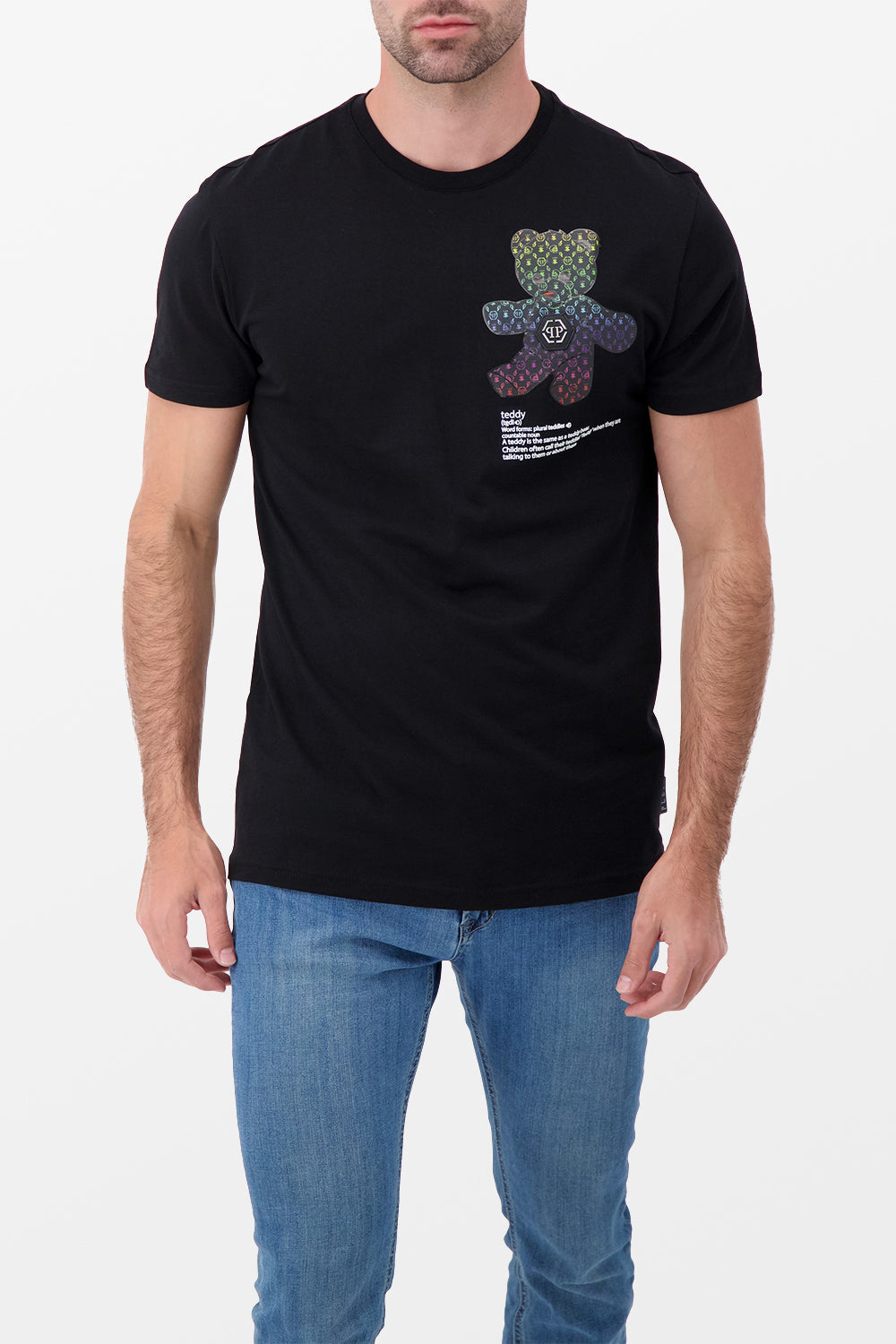 Philipp Plein Black & Multicolor Round Neck Short Sleeve Teddy Bear Graphic T-Shirt for Men - Casual Streetwear, Summer Outfits & Party Wear