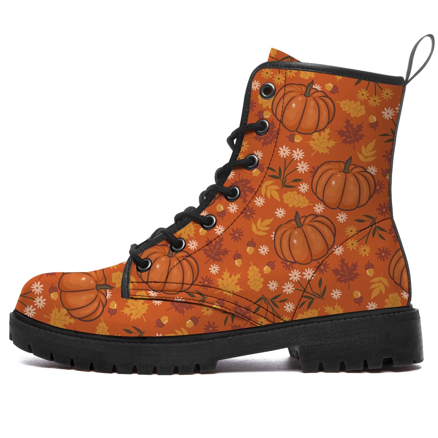 **Vegan Leather Waterproof Pumpkin Boots for Women & Men - Lace-Up Combat Ankle Boots for Work, Outdoor & Casual Wear - Perfect Gift for All Seasons**