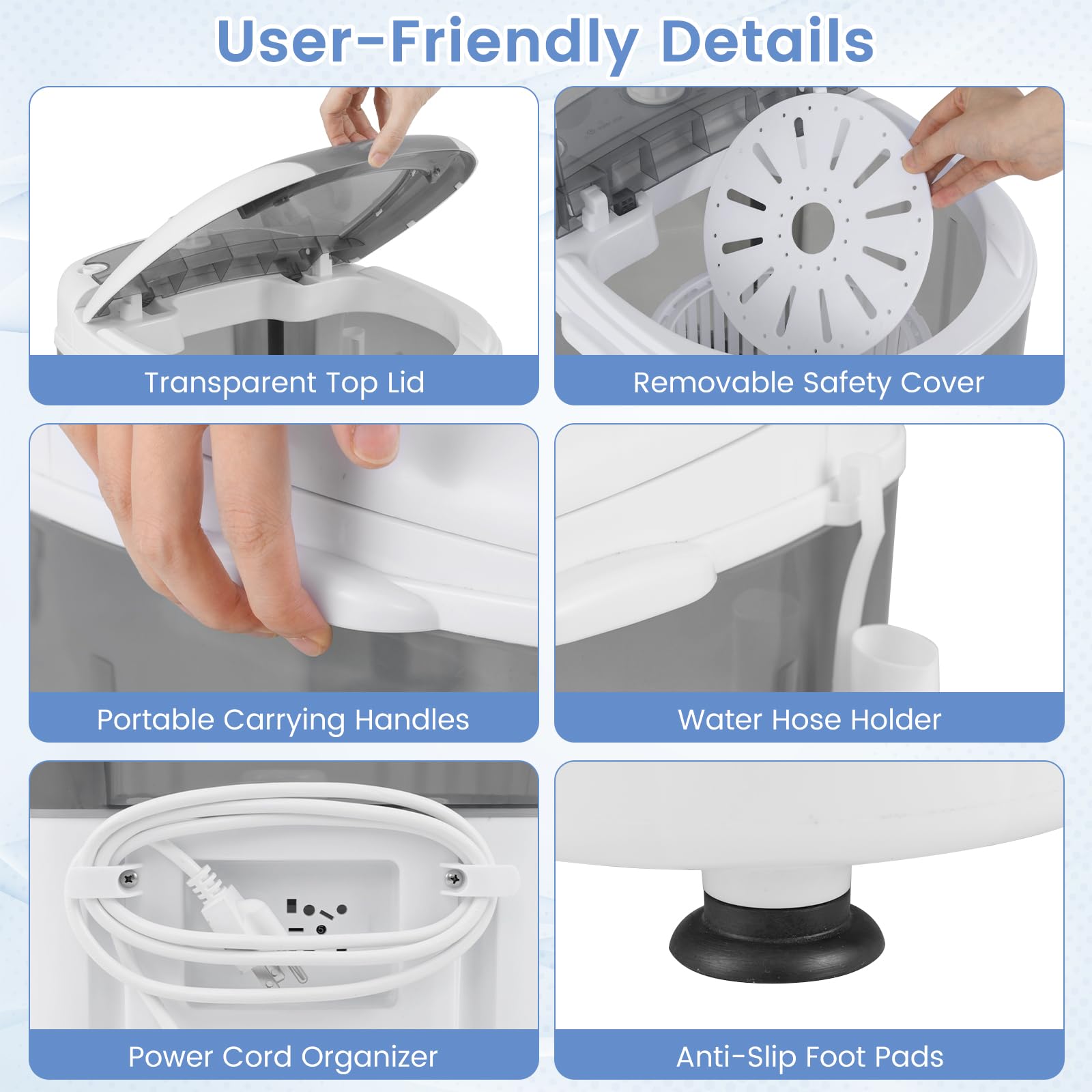 ARLIME 5.5LBS Mini Washer Dryer Combo - Compact Semi-Automatic Washing Machine with Drain Hose & Spin Tub - Portable Laundry Solution for Apartments, Dorms, RVs & Camping (Grey) - Perfect for Small Spaces & Travel Use