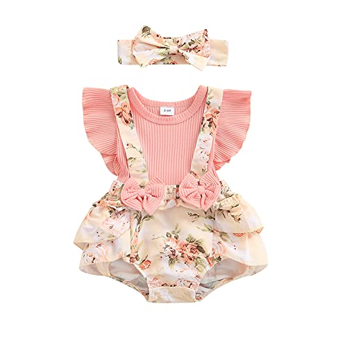 Baby Girl Summer Clothes - Ruffled Sleeveless Romper & Floral Suspender Dress for Newborn Infant | Cute Outfit for Playtime, Photo Shoots & Special Occasions
