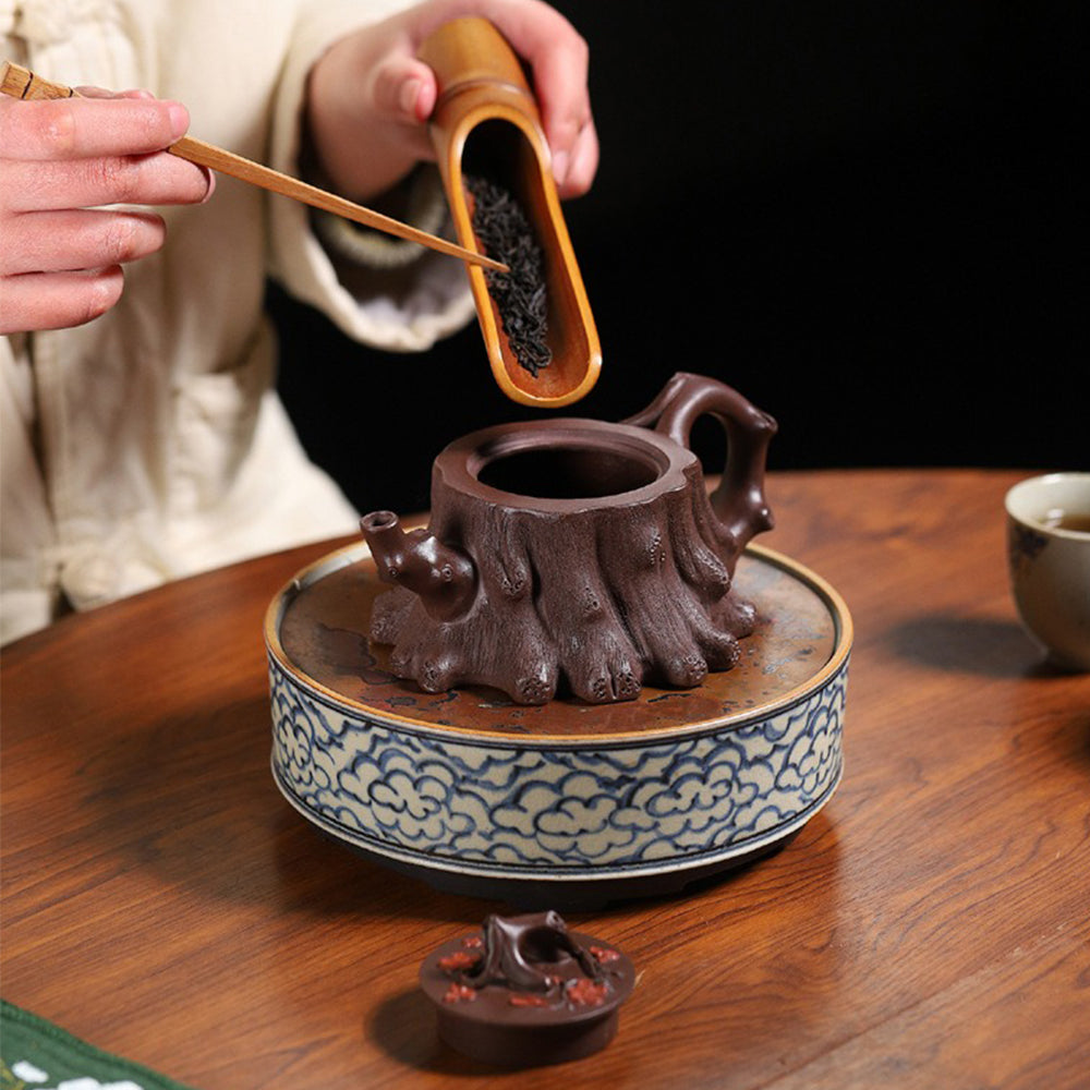 Premium Yixing Purple Clay Teapot - Handcrafted Plum Tree Stump Design | Authentic Chinese Tea Ceremony Pot | Perfect for Gongfu Tea, Home Decor & Gift Giving