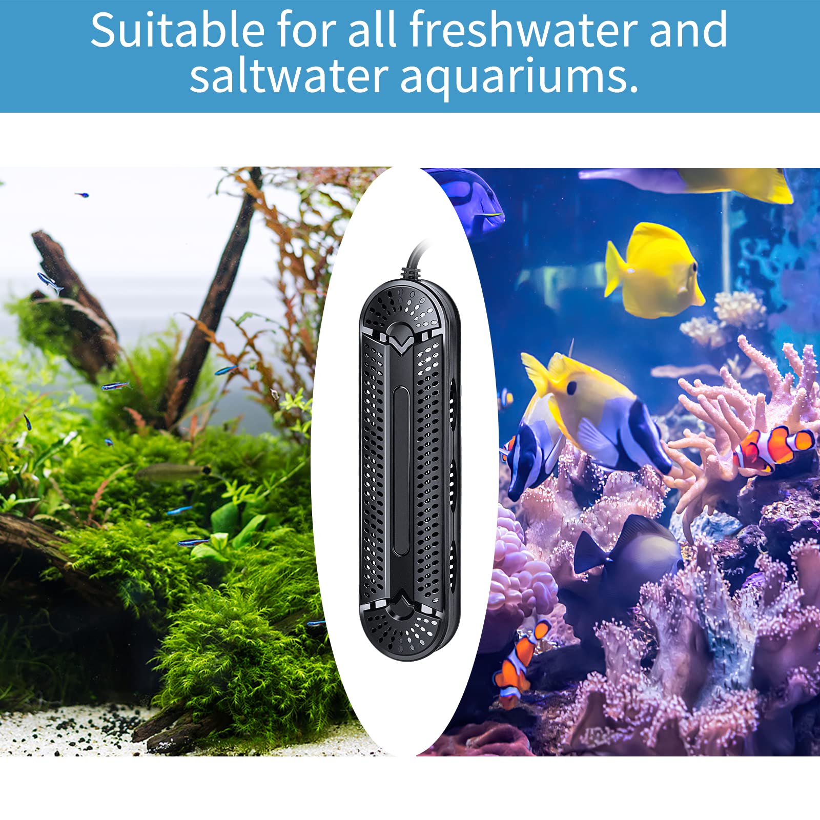 AQQA 800W Submersible Aquarium Heater with LED Display - Explosion-Proof Quartz Tubes for 80-220 Gallon Fish Tanks (Saltwater & Freshwater) - Perfect for Marine & Tropical Fish Tanks