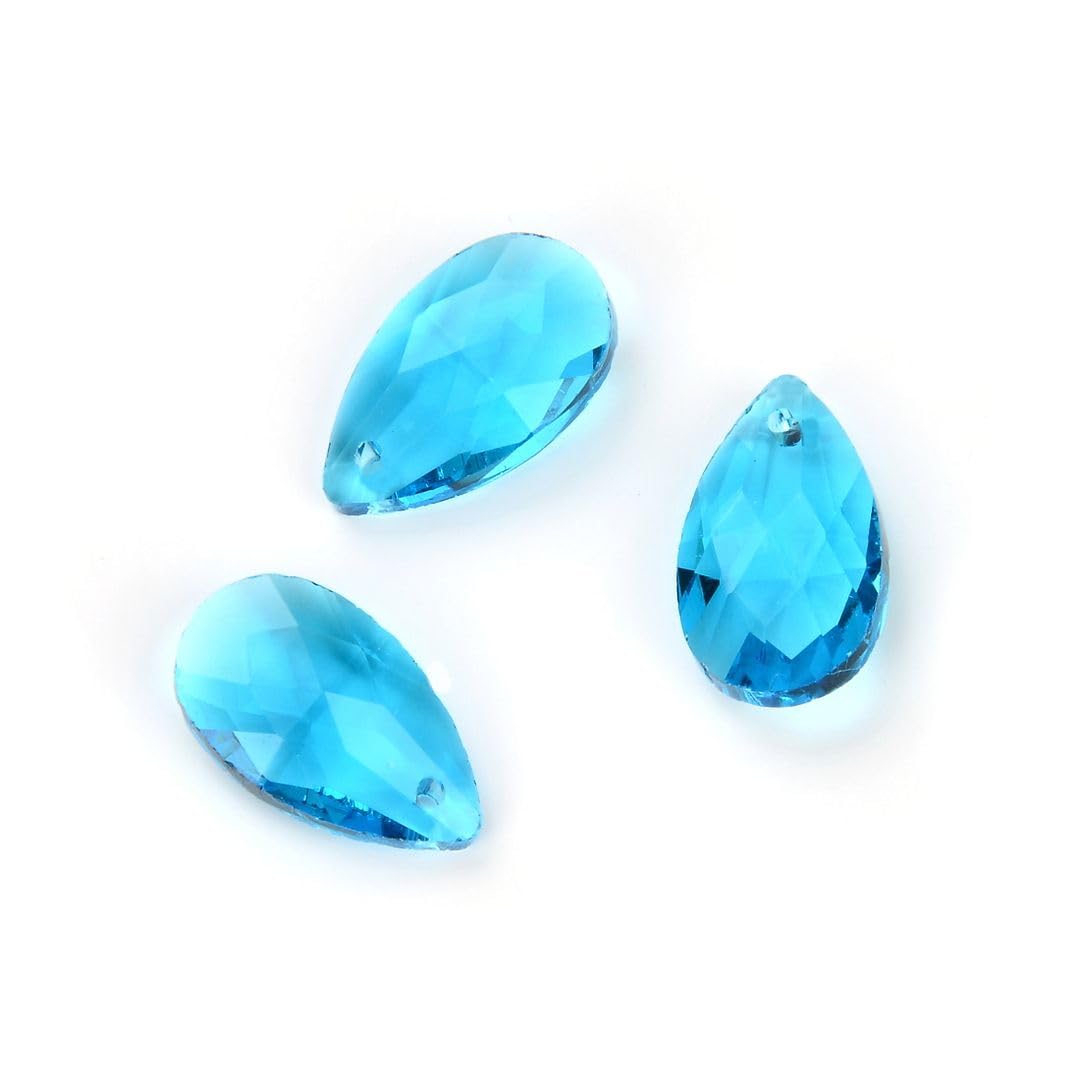 50pcs Czech Faceted Crystal Glass Pear Chandelier Pendant Beads - 22mm Large March Aquamarine Blue Birthstone for DIY Jewelry Making, Home Decor & Wedding Crafts | Perfect for Necklaces, Earrings, Suncatchers & Chandelier Projects