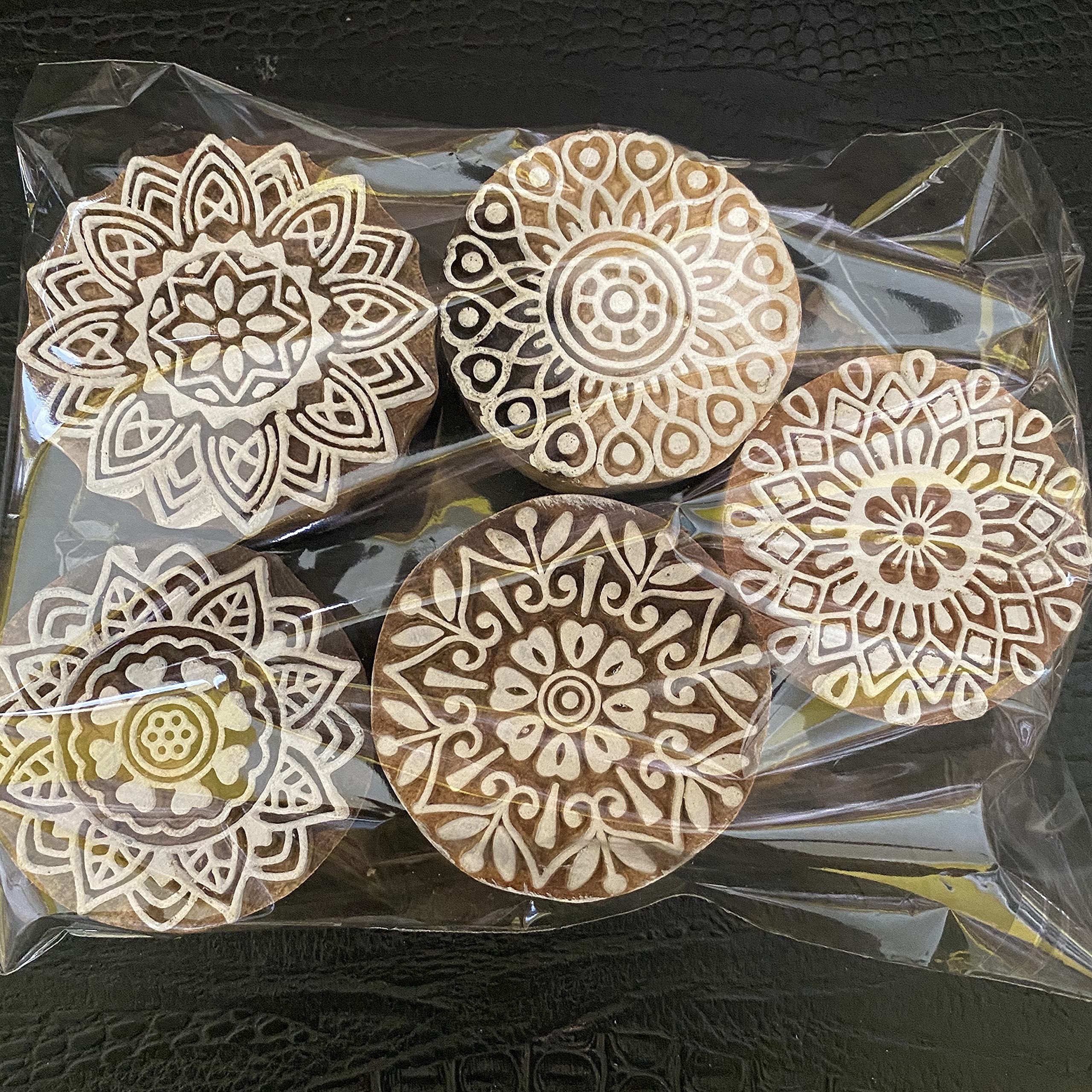 AnNafi® Henna Tattoo Stamps Set - 10 Stylish Border & 5 Traditional Mandala Wooden Mehendi Blocks for DIY Body Art, Handmade Crafts, and Festival Decorations