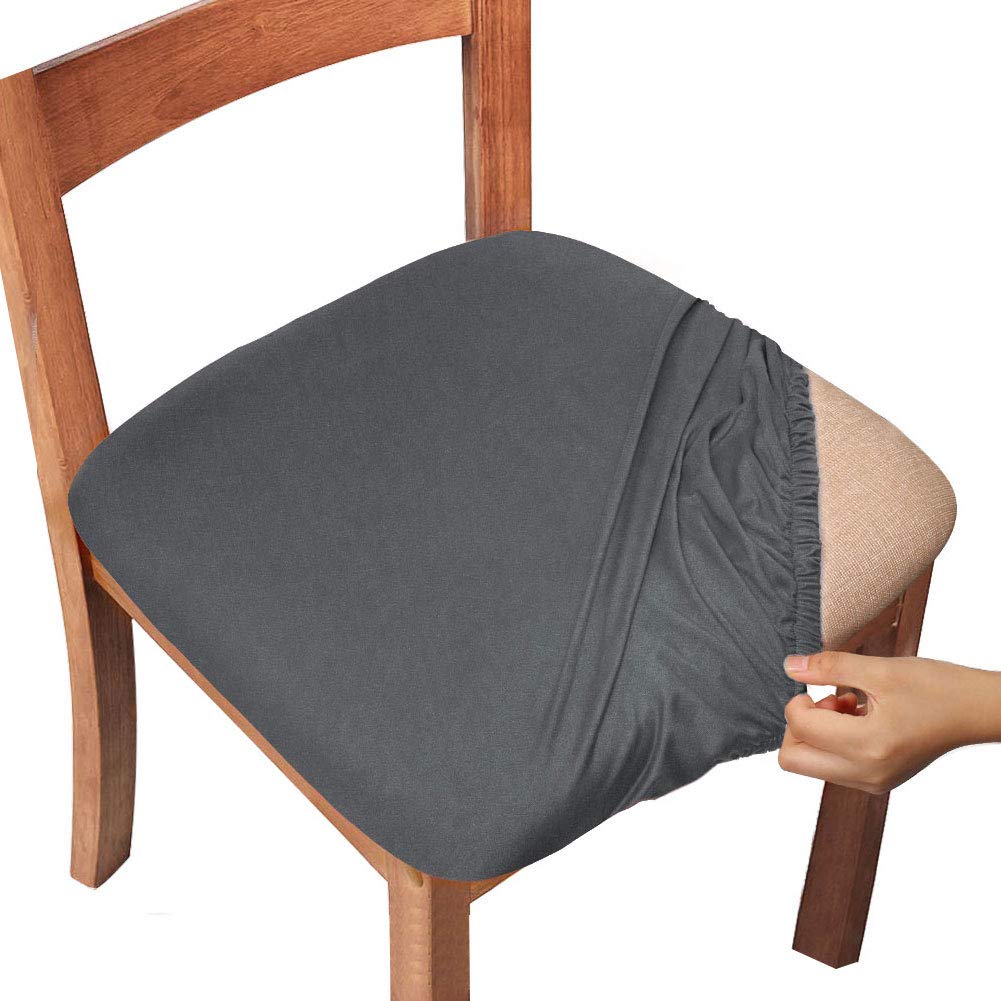 Stretchable Dining Room Chair Seat Covers with Ties - 6 Pack Solid Grey Kitchen Chair Protectors for Home & Restaurant Use - Perfect for Everyday Dining, Entertaining Guests, and Protecting Chairs from Spills