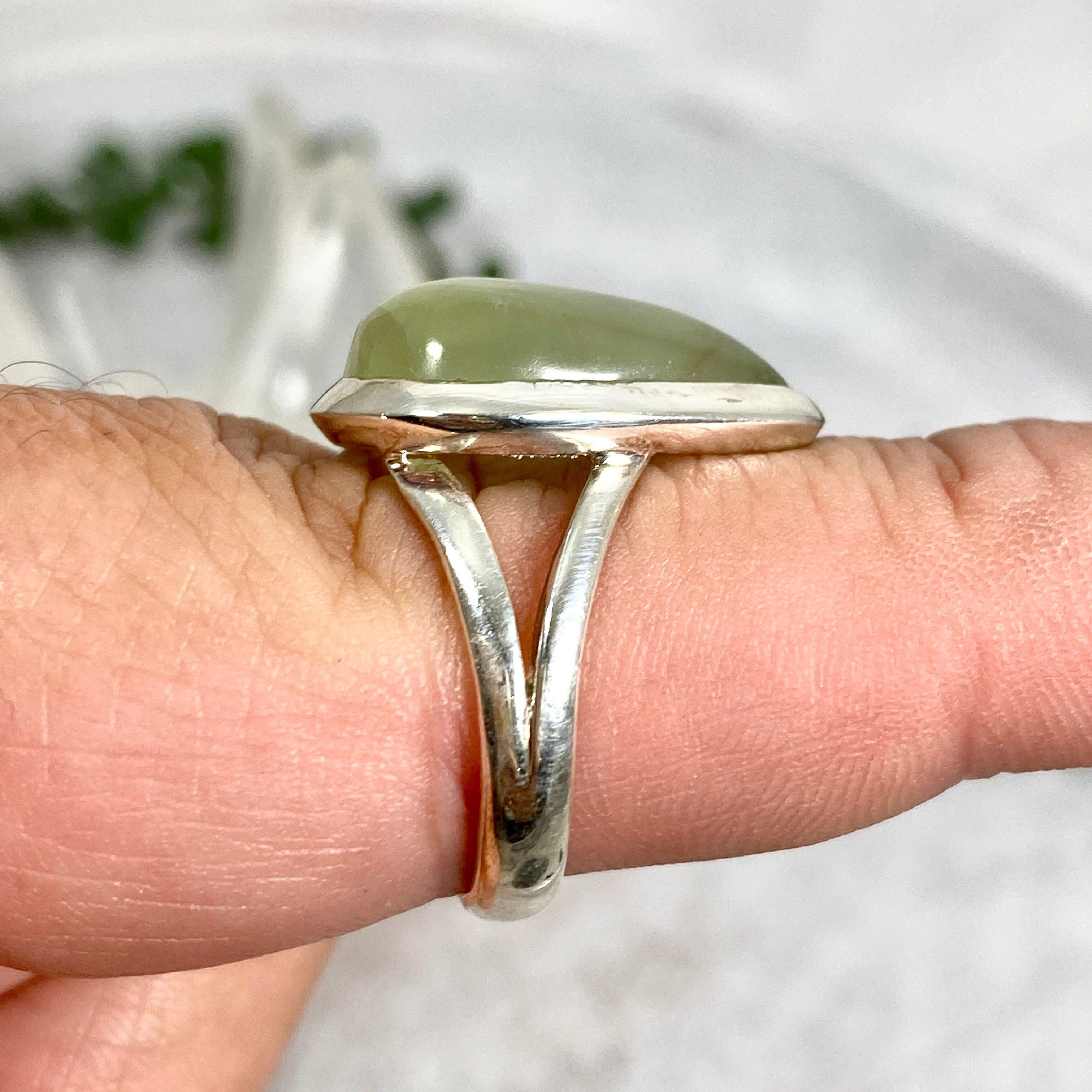 Prehnite Teardrop Ring - Sterling Silver 925, Size 9, KRGJ2465 - Elegant Jewelry for Women, Perfect for Weddings, Parties & Everyday Wear
