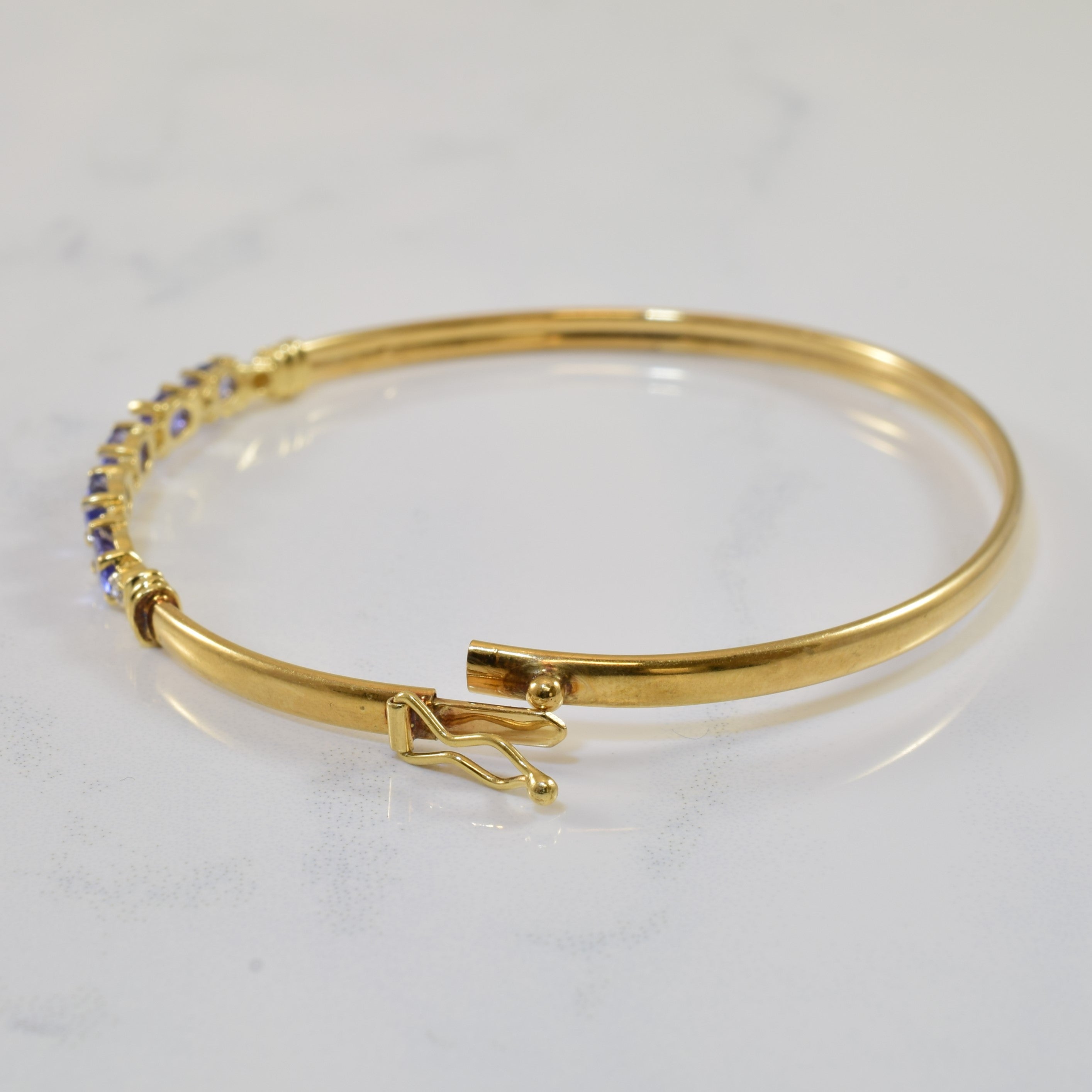 Tanzanite and Diamond Bangle Bracelet for Women - 1.00ctw Tanzanite & 0.03ctw Diamonds - 7.5 Inch Adjustable Size - Elegant Jewelry Gift for Anniversary, Birthday & Special Occasions