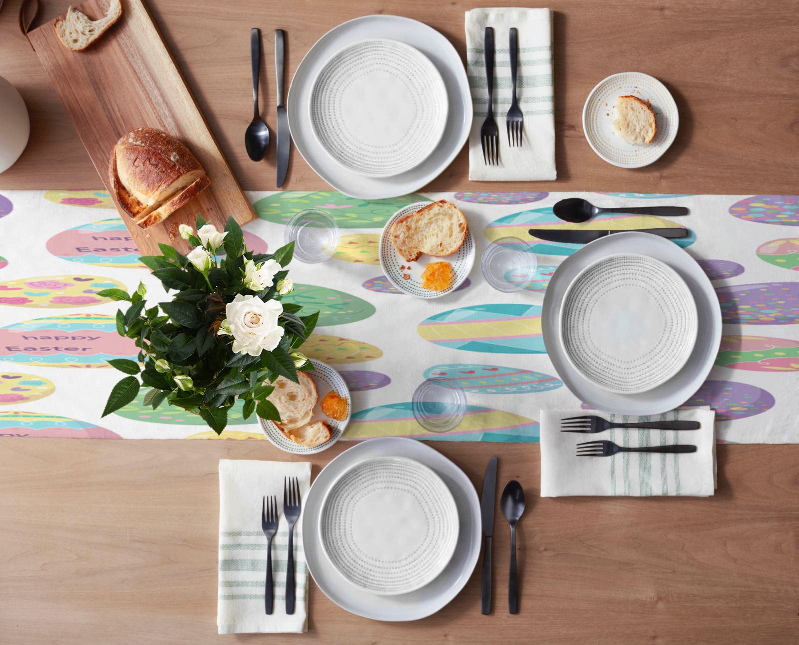 Easter Table Runner 13x90 Inch - Waterproof Spring Tablecloth with Easter Egg Design for Holiday Party, Home Kitchen & Dining Room Decor - Perfect for Easter Celebrations, Brunch Gatherings and Seasonal Home Styling