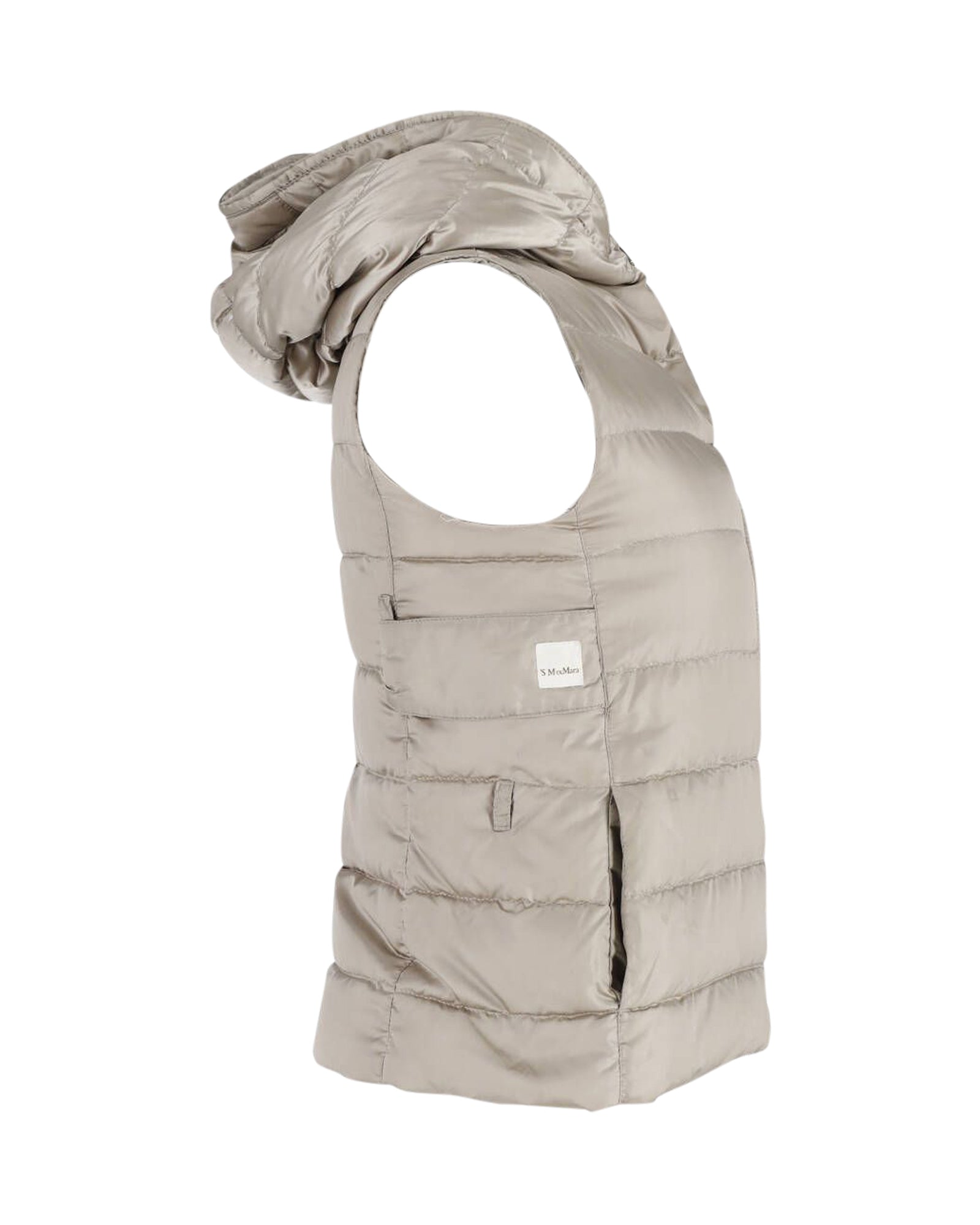 Women's S Max Mara Hooded Down Vest in Beige - Lightweight Polyamide Puffer Jacket for Winter, Fall & Outdoor Activities
